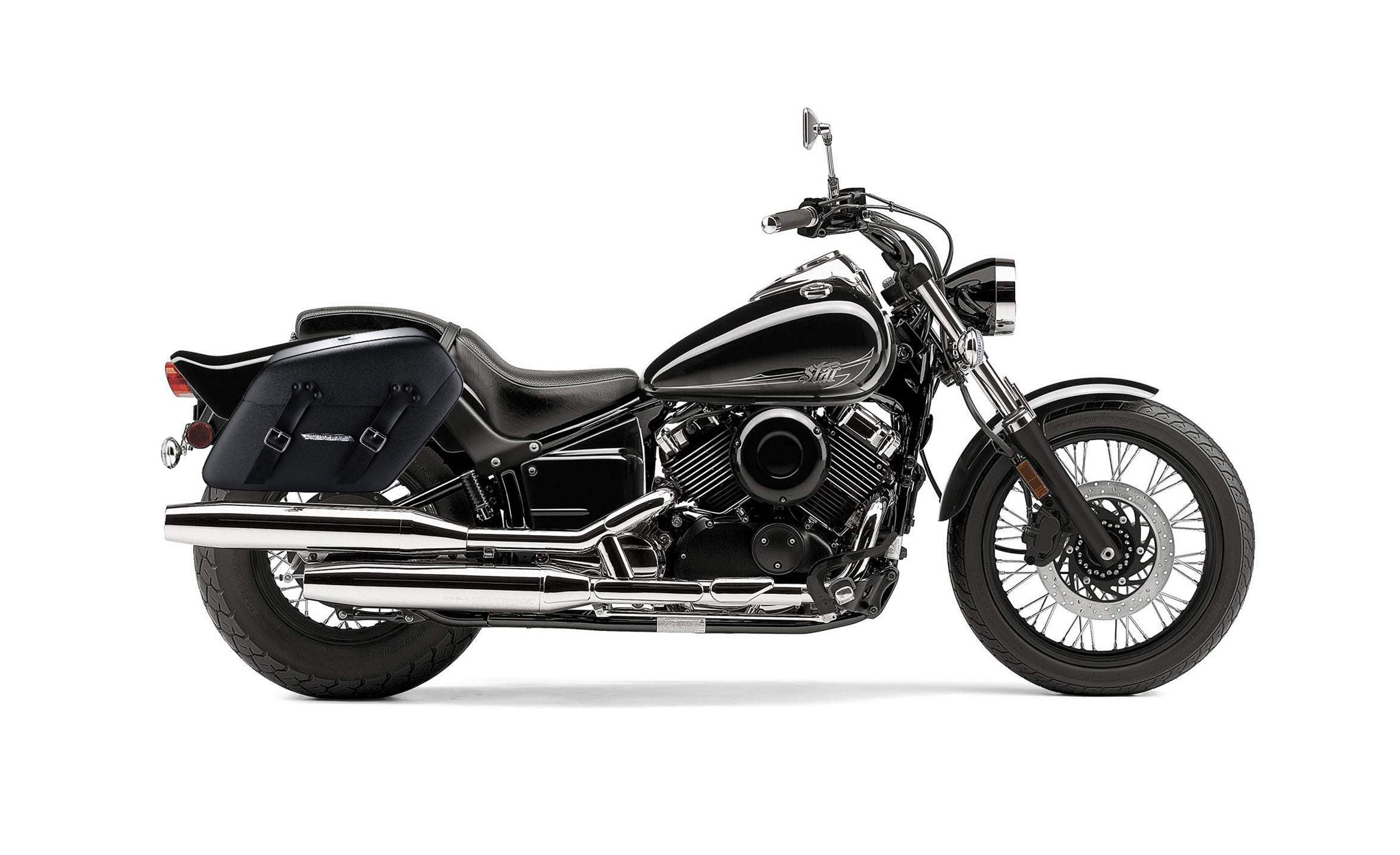 Viking Baldur Extra Large Yamaha V Star 650 Custom Xvs65T Leather Wrapped Motorcycle Hard Saddlebags on Bike Photo @expand