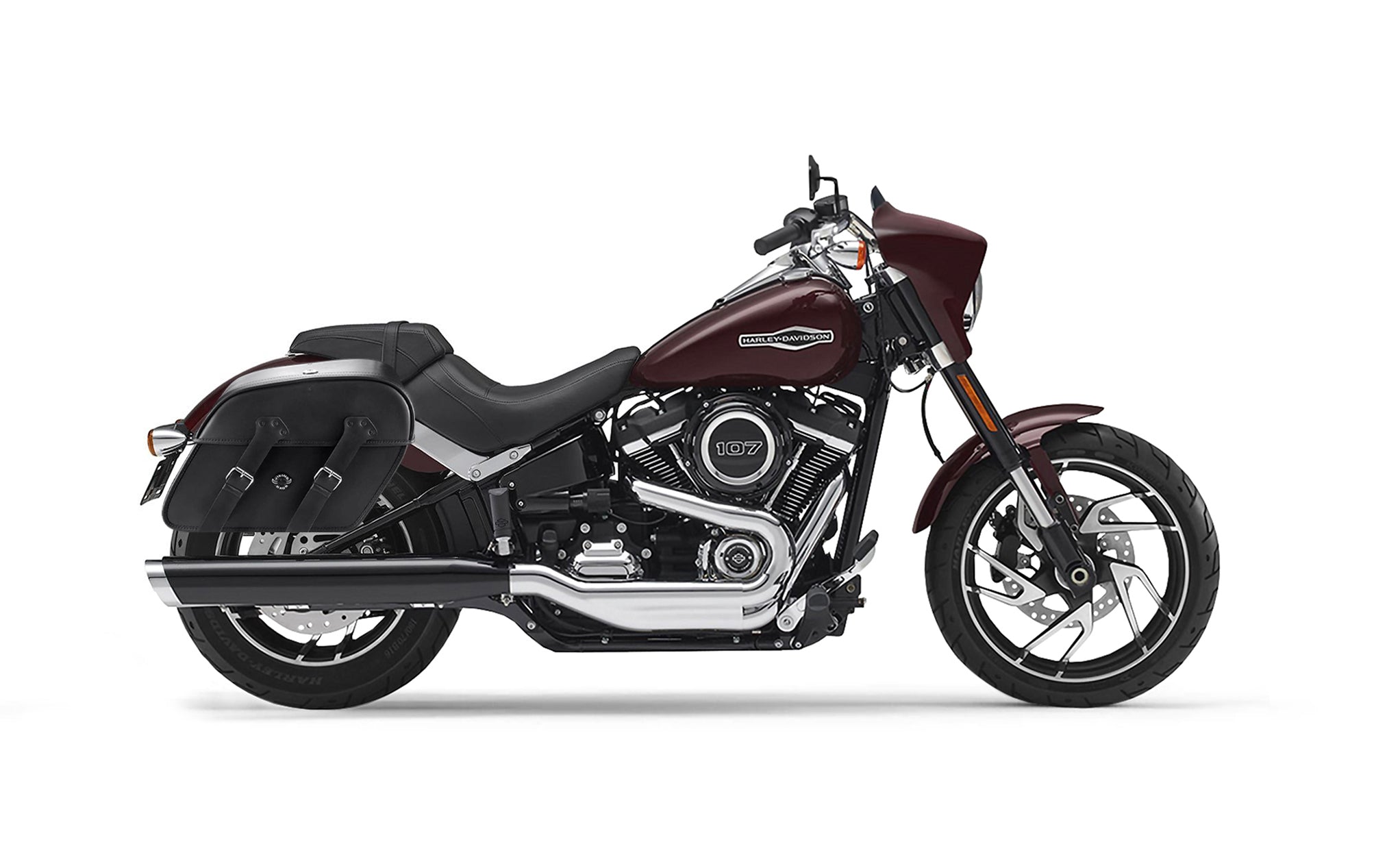Viking Raven Large Motorcycle Leather Saddlebags For Harley Softail Sport Glide Flsb on Bike Photo @expand