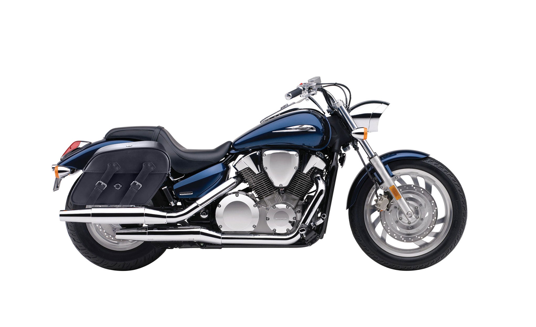 Viking Raven Extra Large Honda Vtx 1300 C Shock Cut Out Leather Motorcycle Saddlebags on Bike Photo @expand