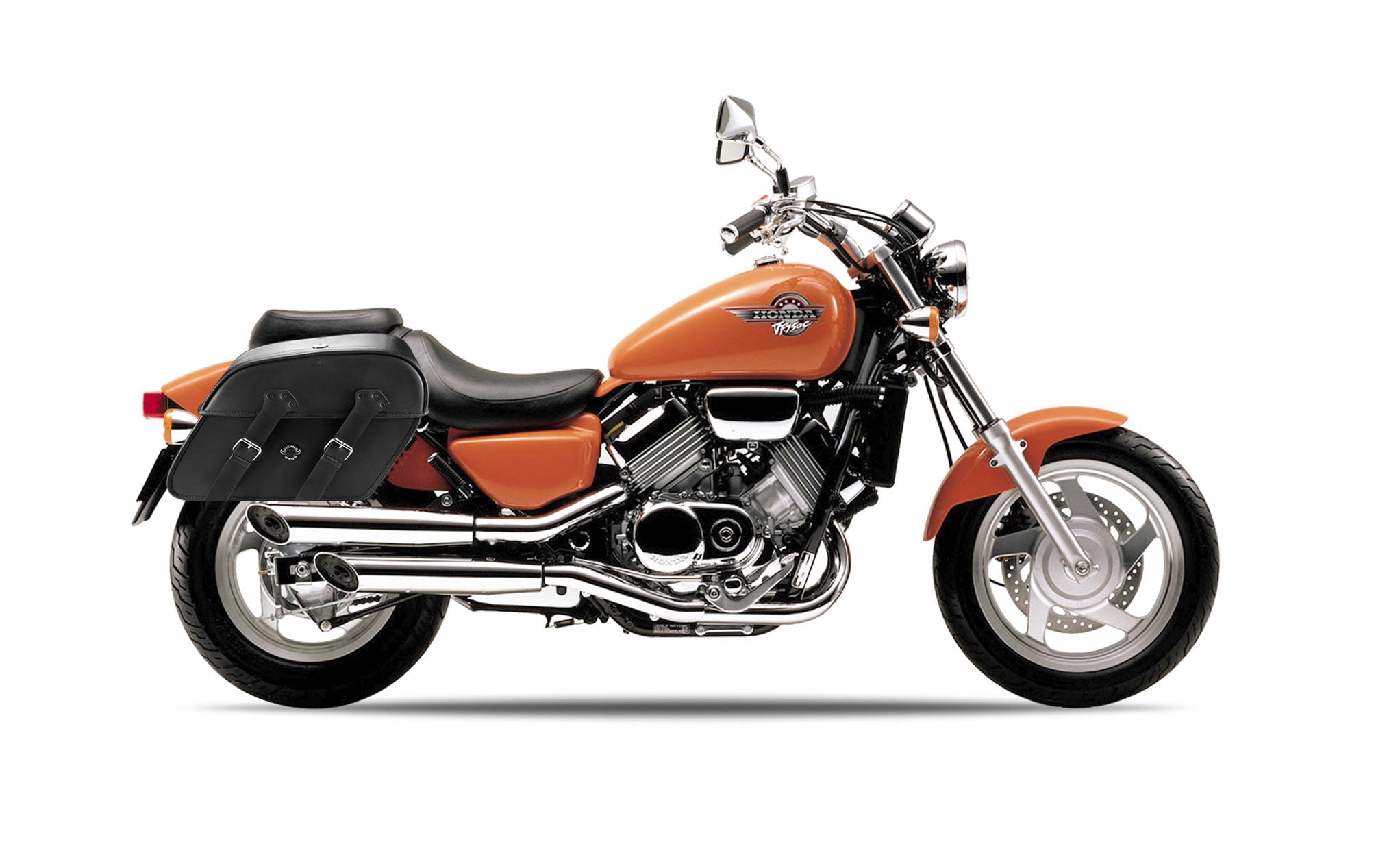 Viking Raven Extra Large Honda Magna 750 Vf750C Shock Cut Out Leather Motorcycle Saddlebags on Bike Photo @expand