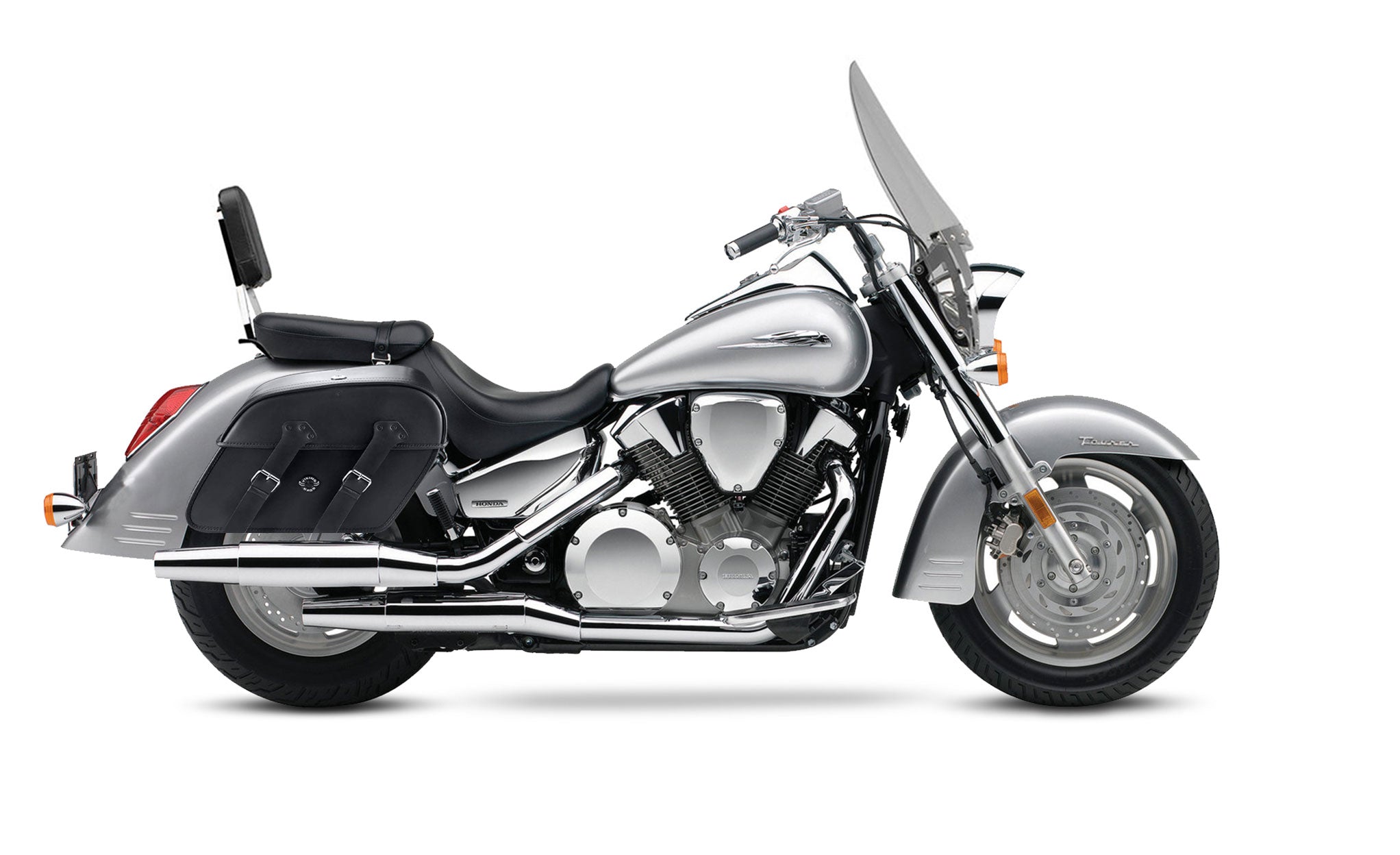 Viking Raven Extra Large Honda Vtx 1300 T Tourer Shock Cut Out Leather Motorcycle Saddlebags on Bike Photo @expand
