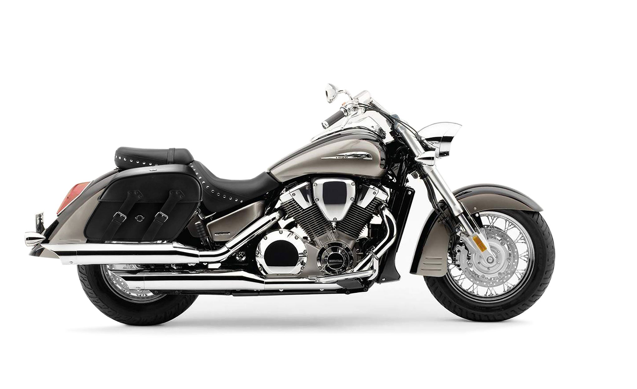 Viking Raven Extra Large Honda Vtx 1800 S Shock Cut Out Leather Motorcycle Saddlebags on Bike Photo @expand