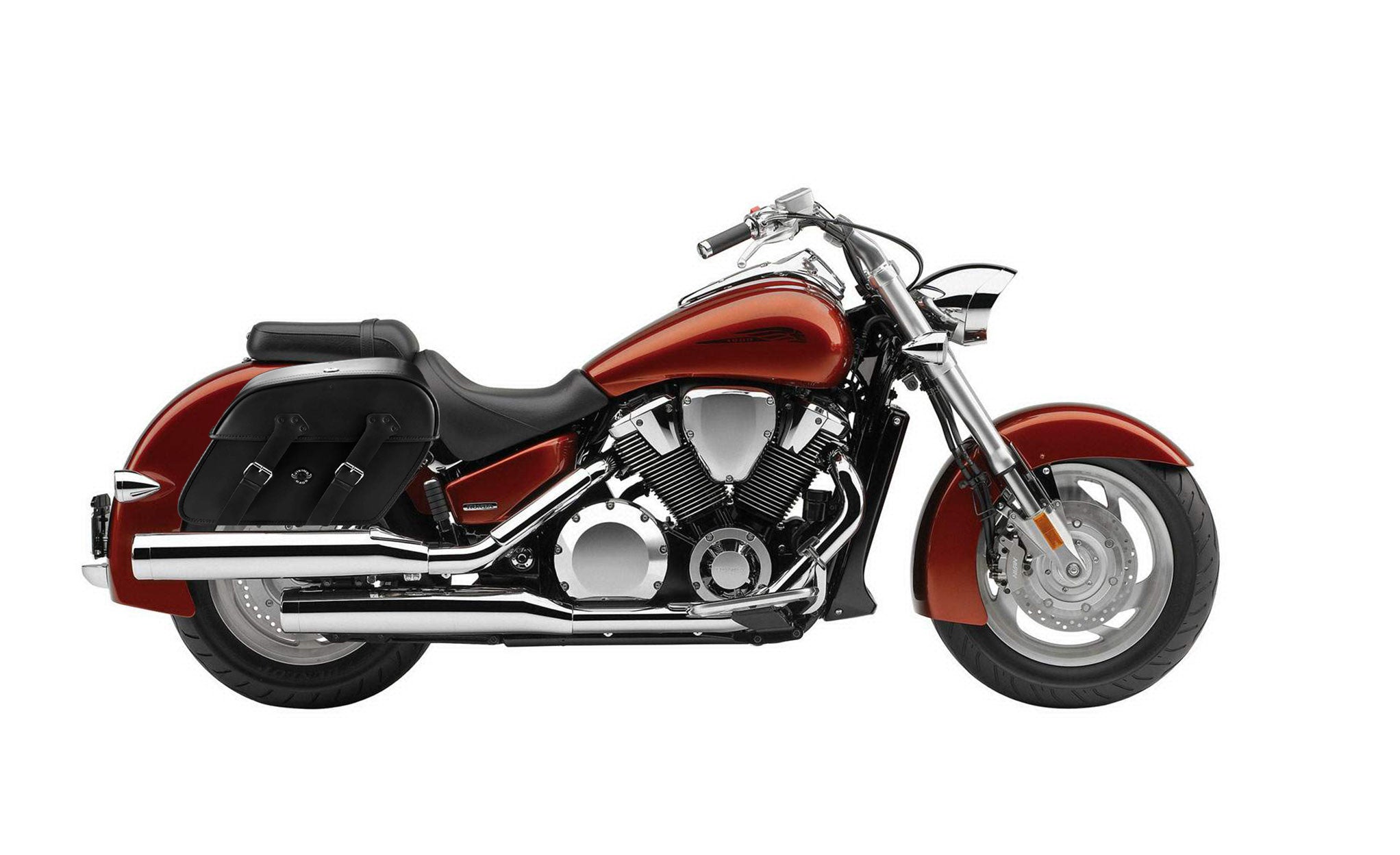Viking Raven Extra Large Honda Vtx 1800 N Shock Cut Out Leather Motorcycle Saddlebags on Bike Photo @expand