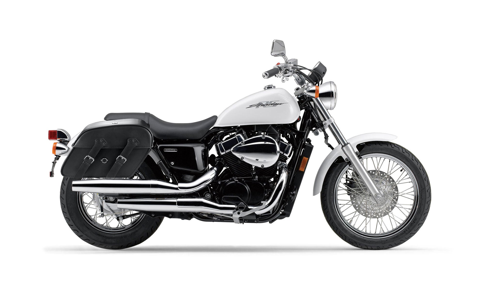 Viking Raven Extra Large Honda Shadow 750 Rs Shock Cut Out Leather Motorcycle Saddlebags on Bike Photo @expand
