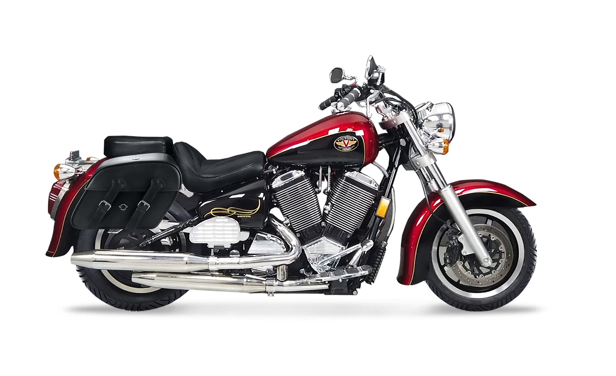 Viking Raven Large Victory V92C Motorcycle Leather Saddlebags on Bike Photo @expand