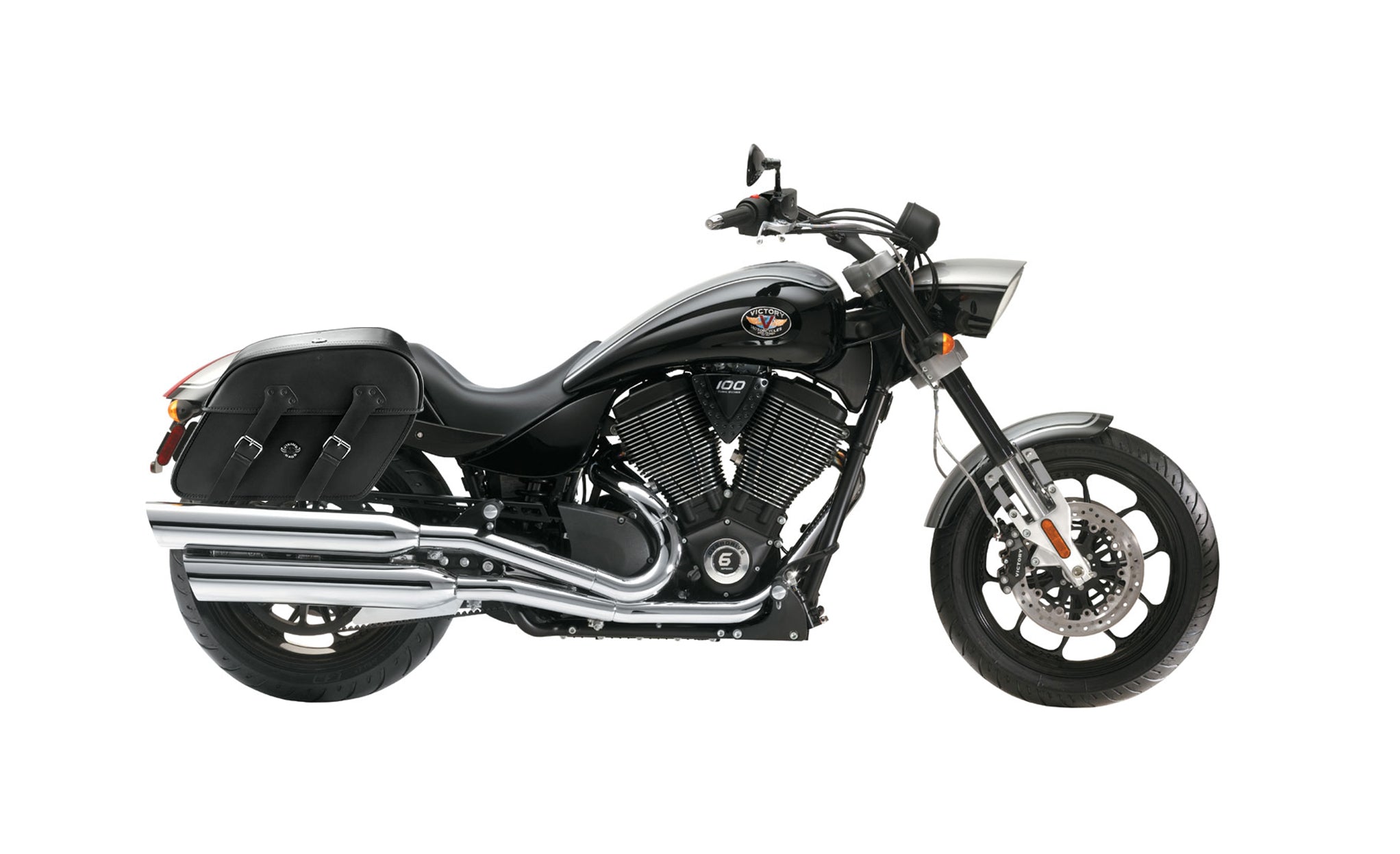 Viking Raven Large Victory Hammer Motorcycle Leather Saddlebags on Bike Photo @expand