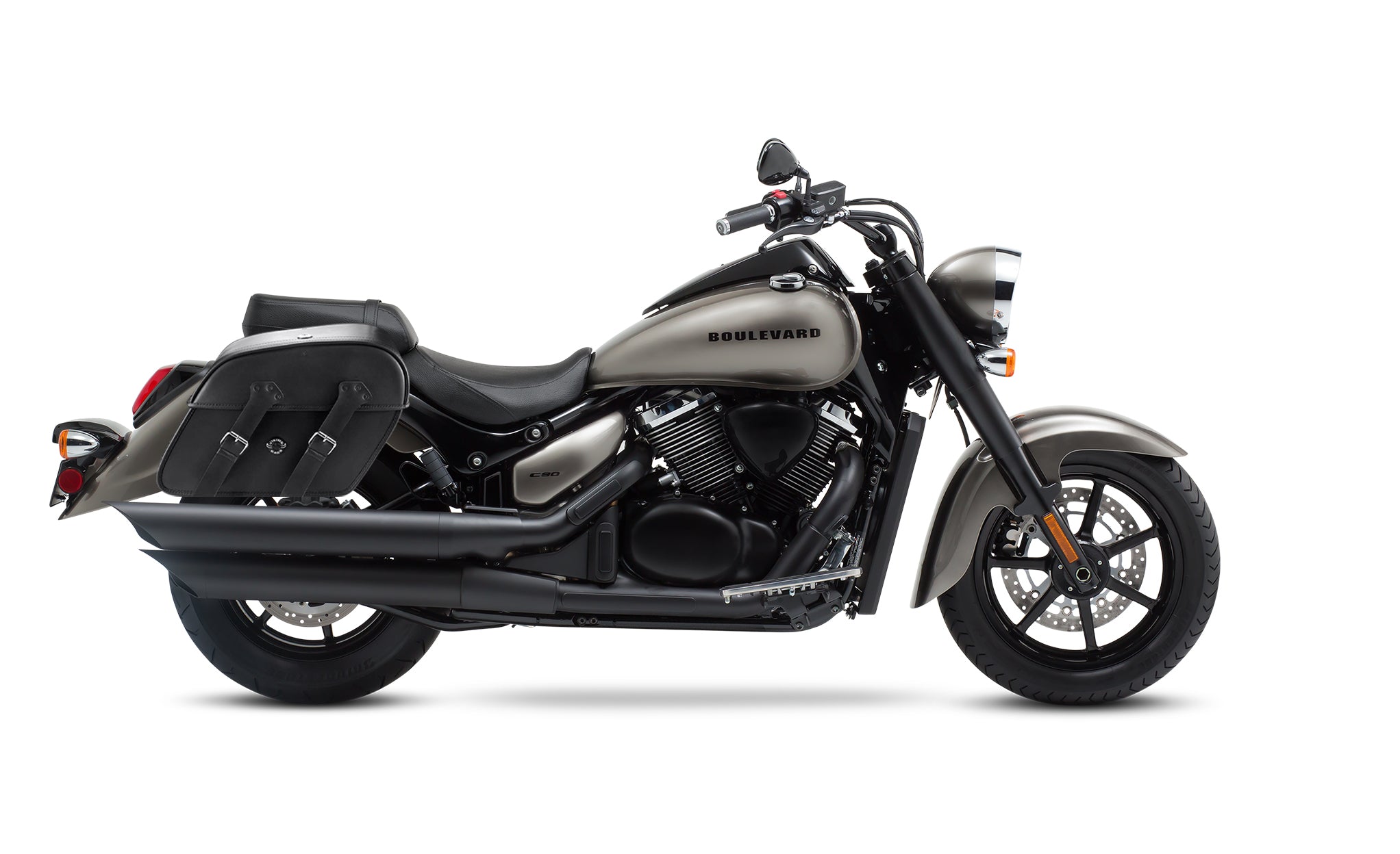 Viking Raven Large Suzuki Boulevard C90 Vl1500 Motorcycle Leather Saddlebags on Bike Photo @expand