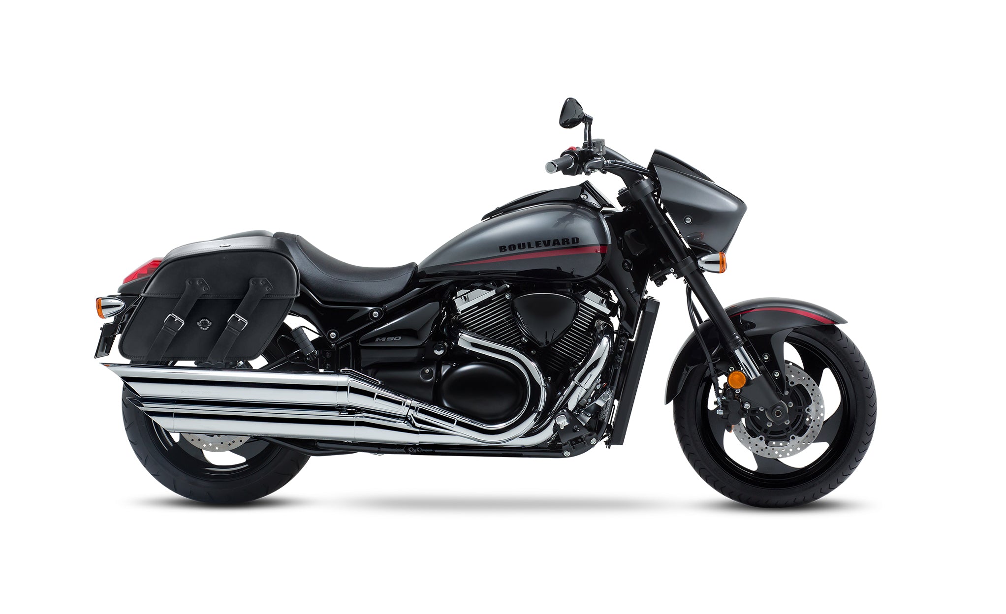 Viking Raven Large Suzuki Boulevard M90 Vz1500 Motorcycle Leather Saddlebags on Bike Photo @expand