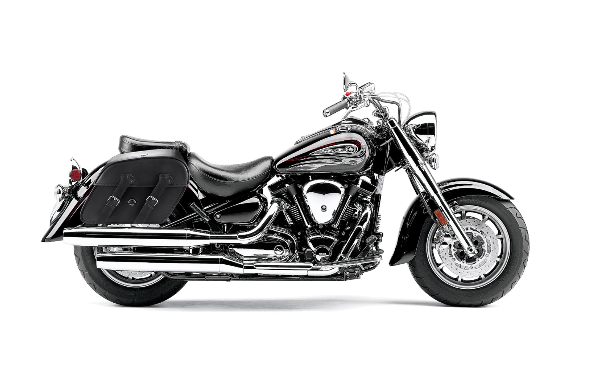 Viking Raven Large Yamaha Road Star S Midnight Motorcycle Leather Saddlebags on Bike Photo @expand