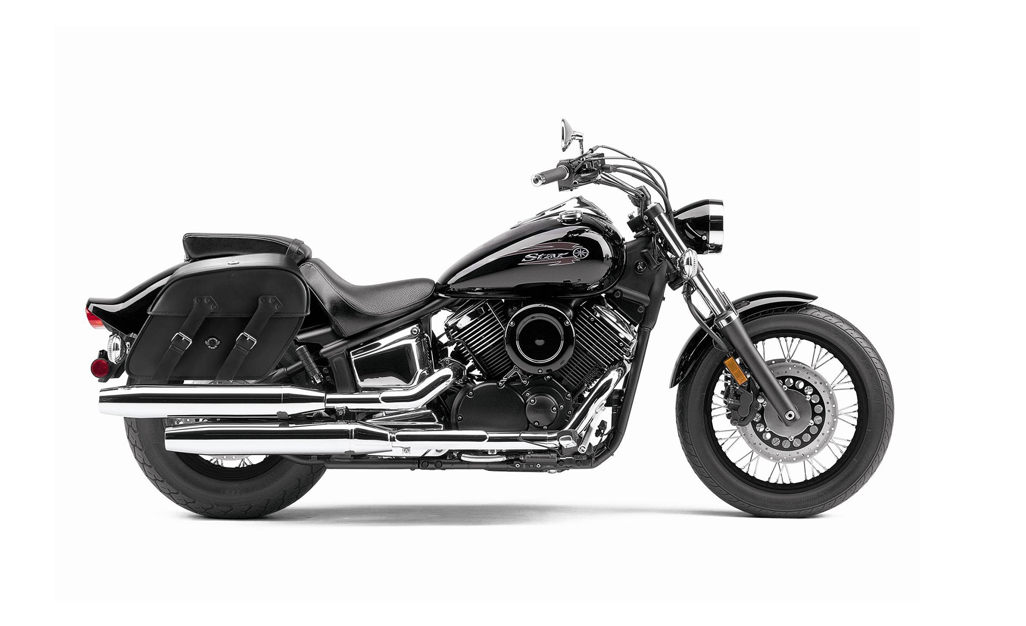 Viking Raven Large Yamaha V Star 1100 Custom Xvs11T Motorcycle Leather Saddlebags on Bike Photo @expand