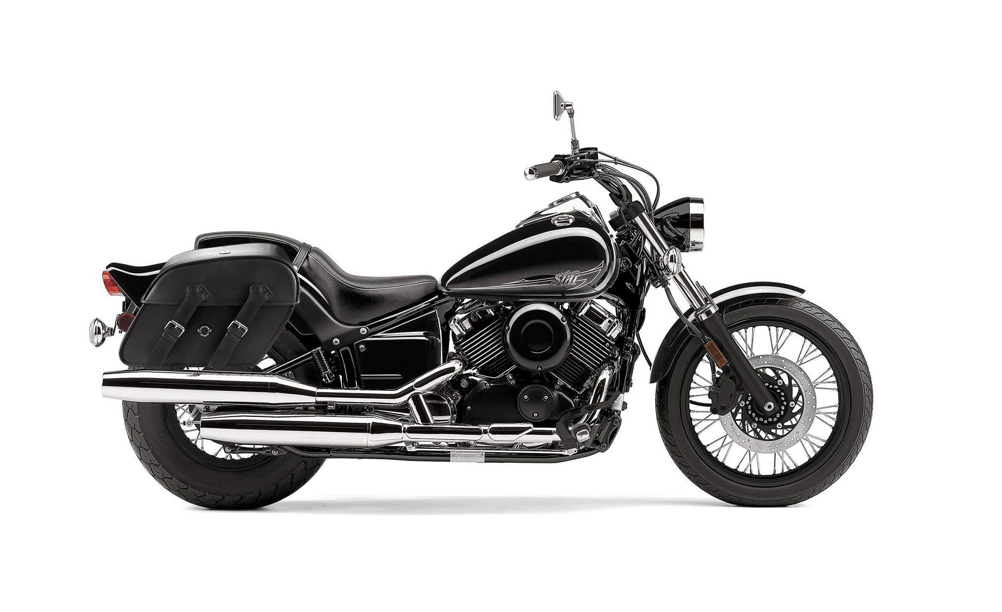 Viking Raven Large Yamaha V Star 650 Custom Xvs65T Motorcycle Leather Saddlebags on Bike Photo @expand