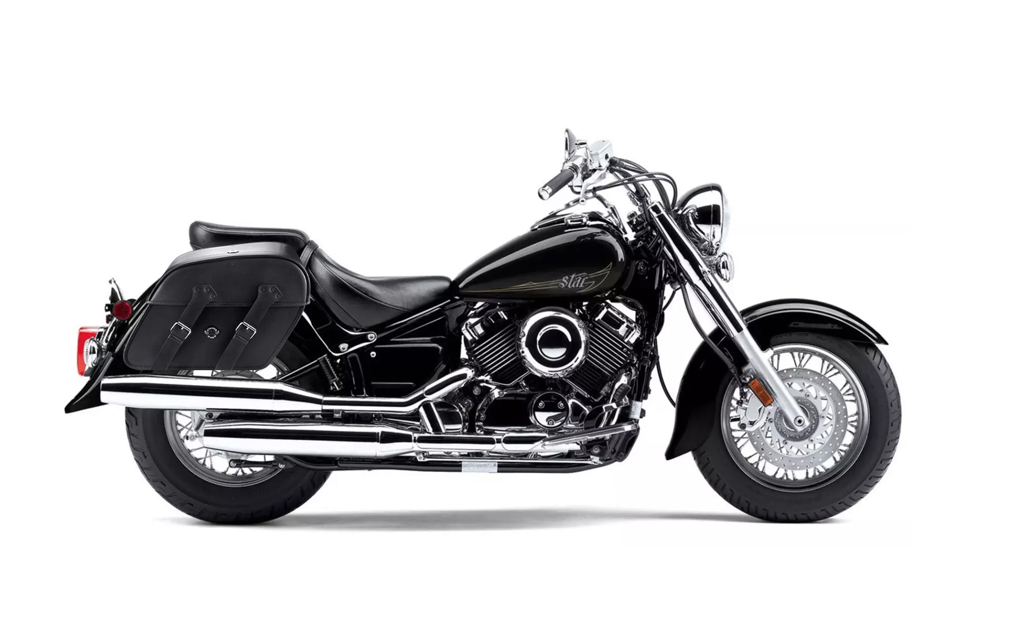 Viking Raven Large Yamaha V Star 650 Classic Xvs65A Motorcycle Leather Saddlebags on Bike Photo @expand