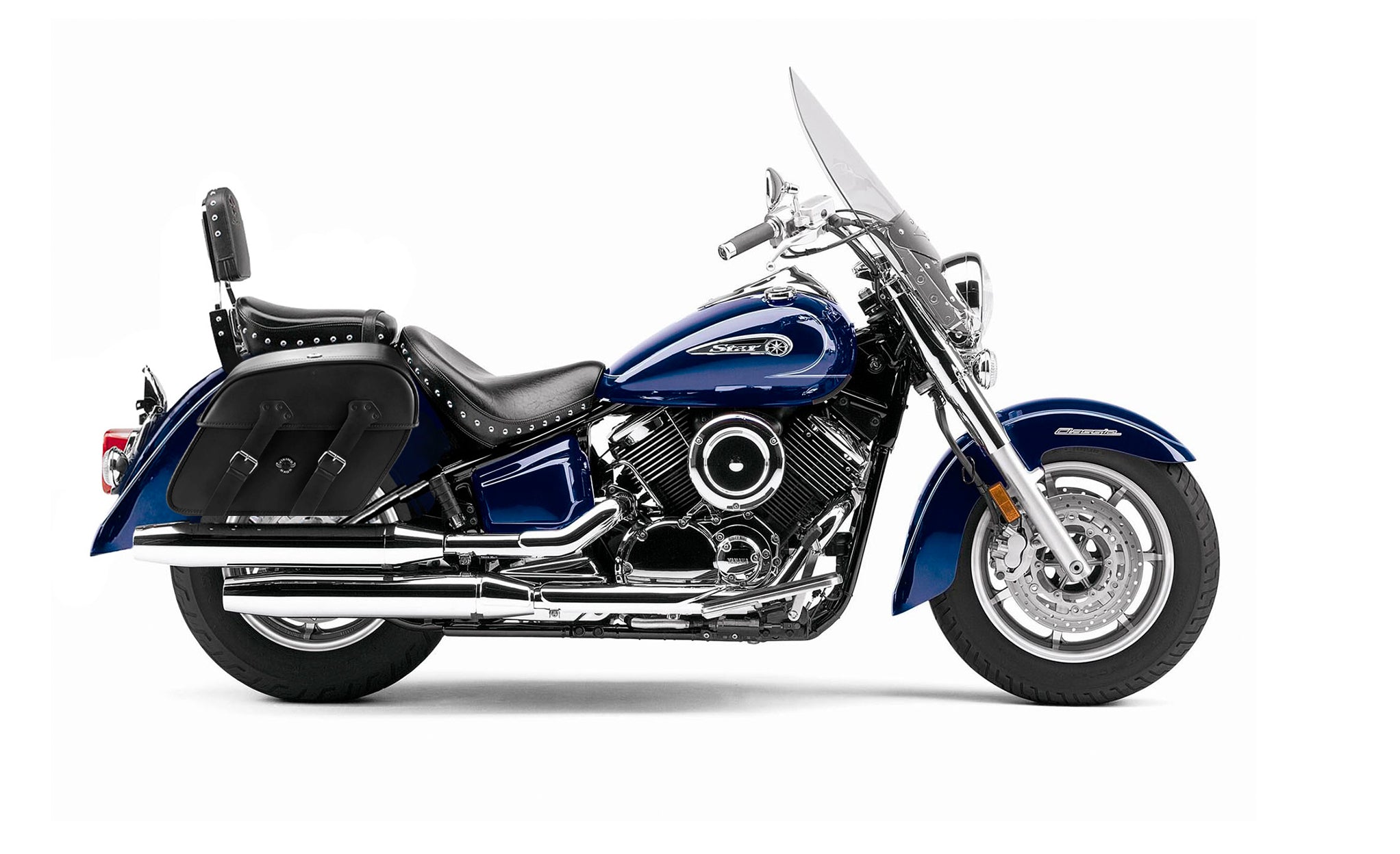 Viking Raven Large Yamaha Silverado Motorcycle Leather Saddlebags on Bike Photo @expand