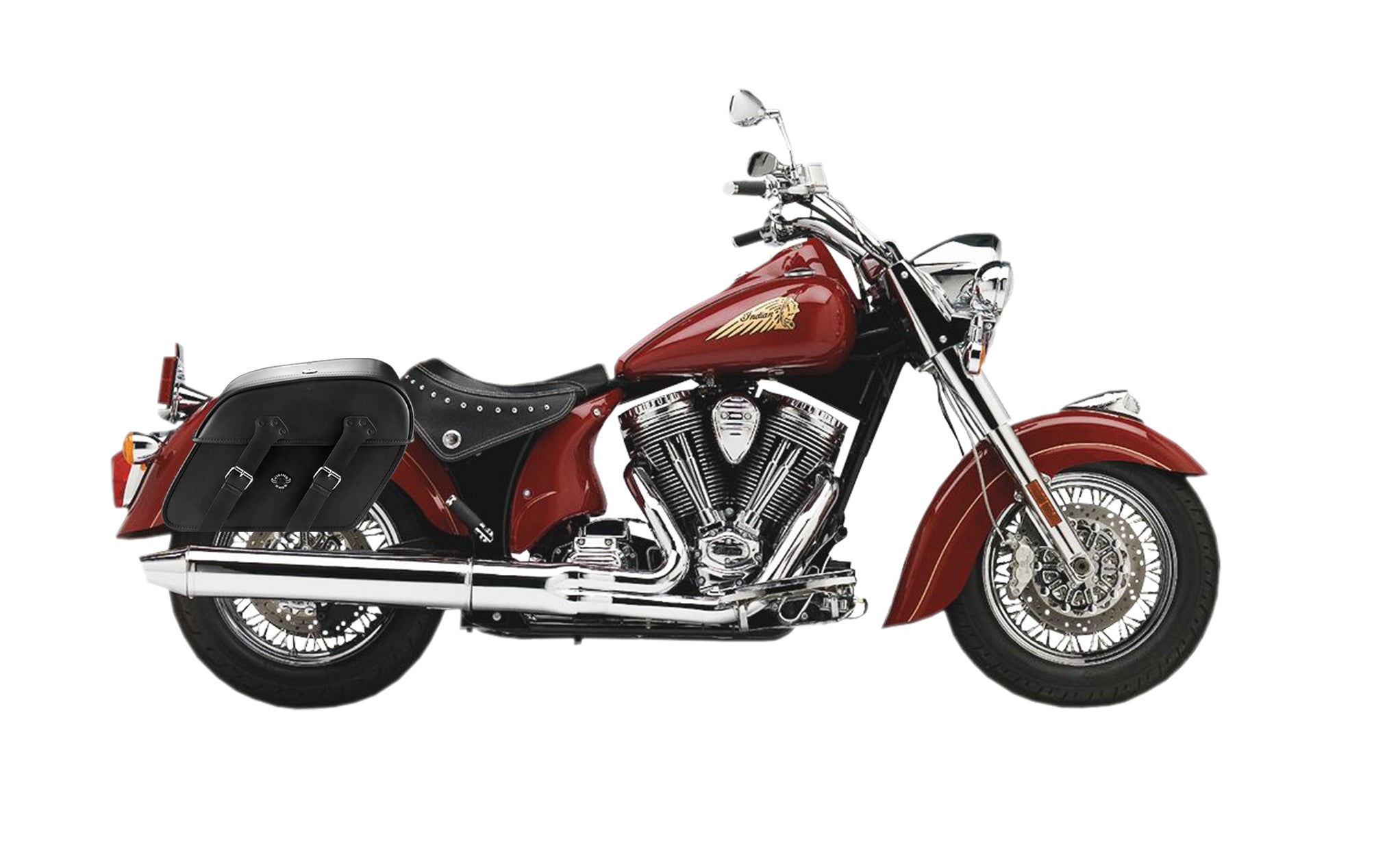 Viking Raven Large Indian Chief Standard Motorcycle Leather Saddlebags on Bike Photo @expand