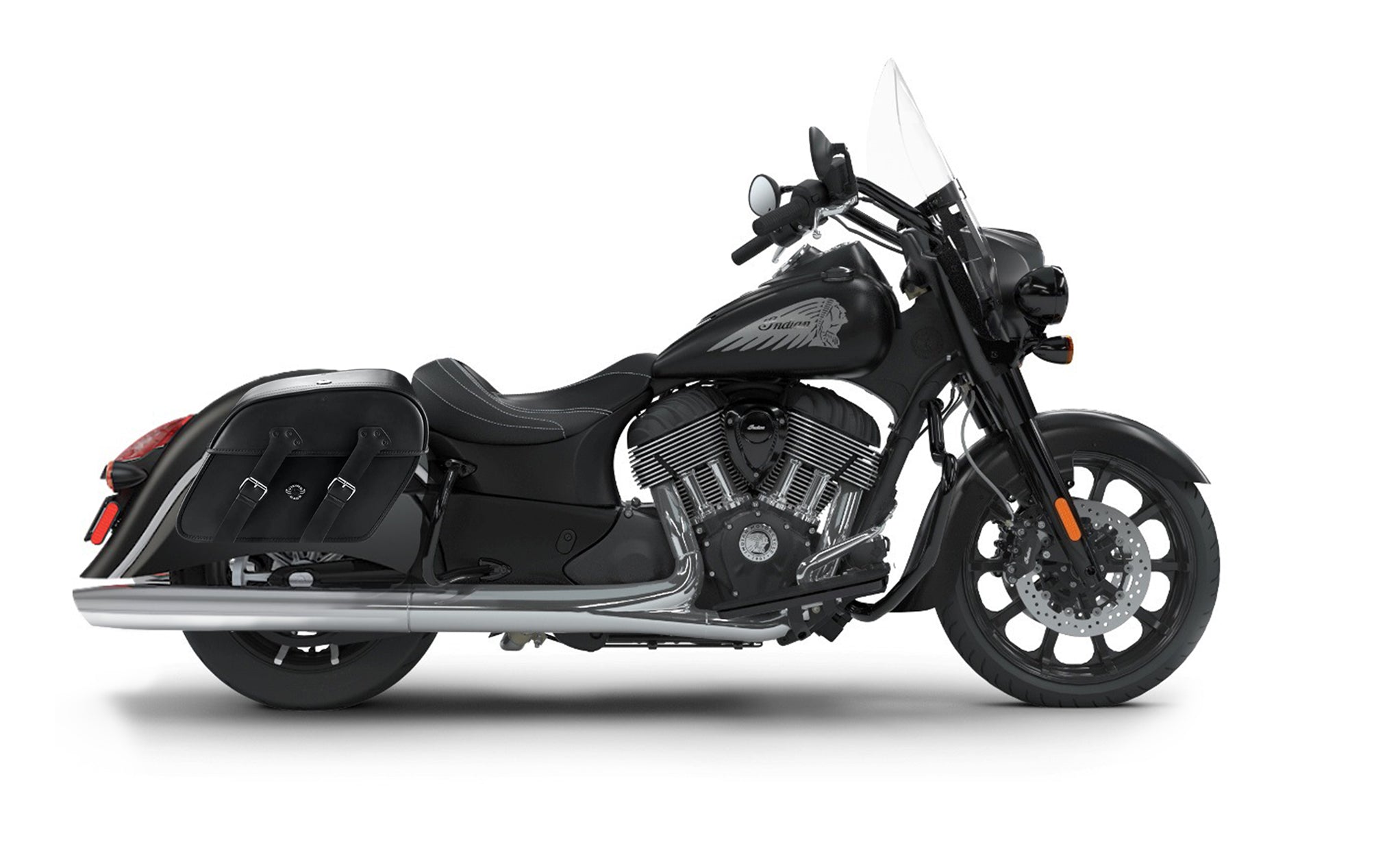 Viking Raven Large Indian Springfield Darkhorse Motorcycle Leather Saddlebags on Bike Photo @expand