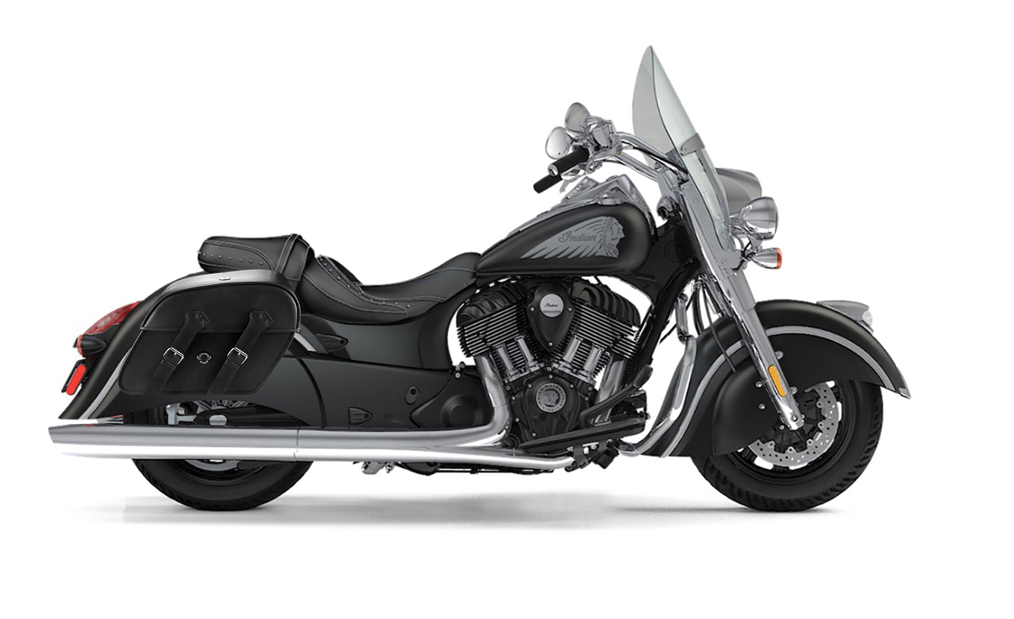 Viking Raven Large Indian Springfield Motorcycle Leather Saddlebags on Bike Photo @expand