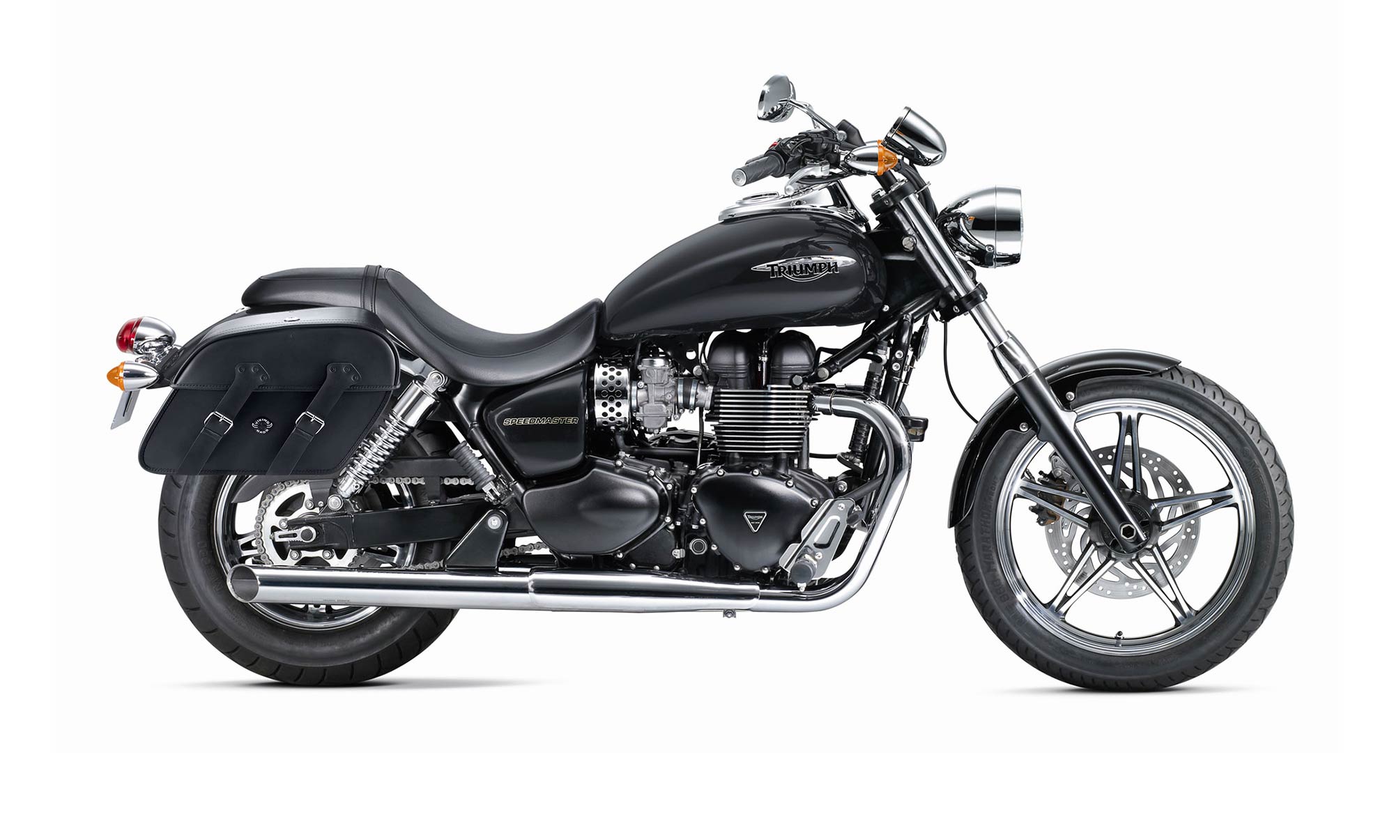Viking Raven Large Triumph Speedmaster Motorcycle Leather Saddlebags on Bike Photo @expand