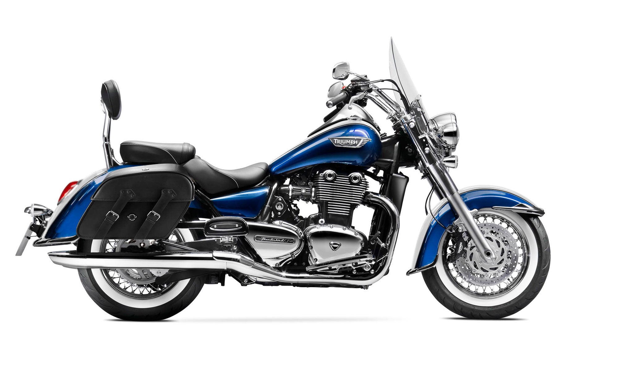 Viking Raven Extra Large Triumph Thunderbird Lt Shock Cut Out Leather Motorcycle Saddlebags on Bike Photo @expand