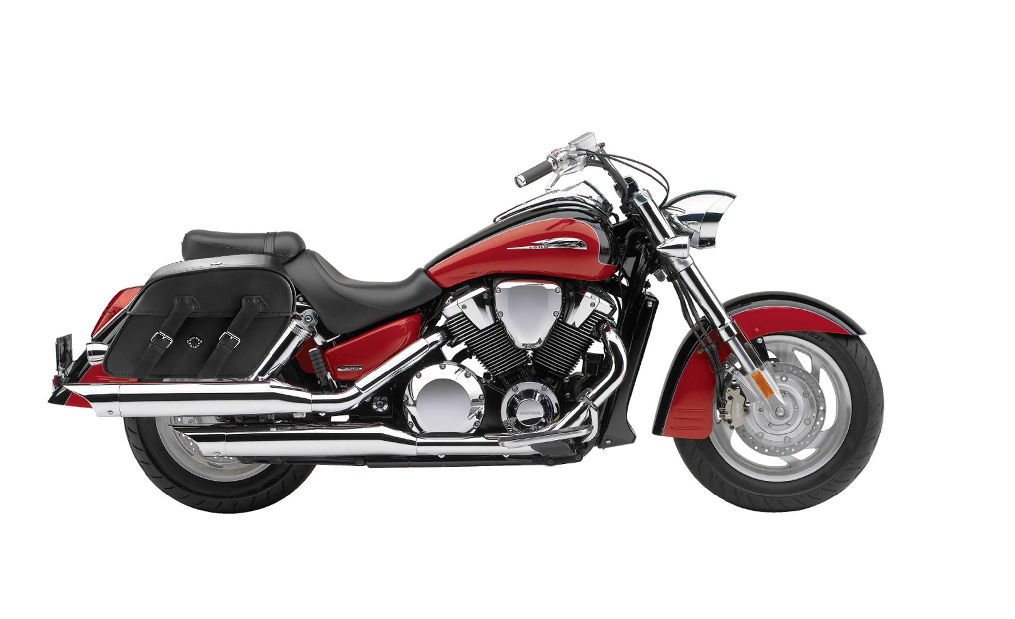 Viking Raven Extra Large Honda Vtx 1800 R Retro Leather Motorcycle Saddlebags on Bike Photo @expand