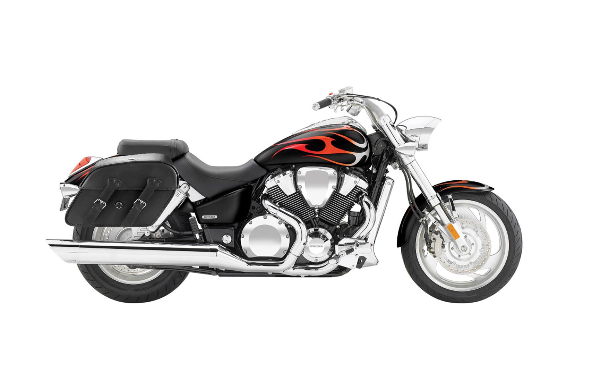Viking Raven Extra Large Honda Vtx 1800 C Leather Motorcycle Saddlebags on Bike Photo @expand