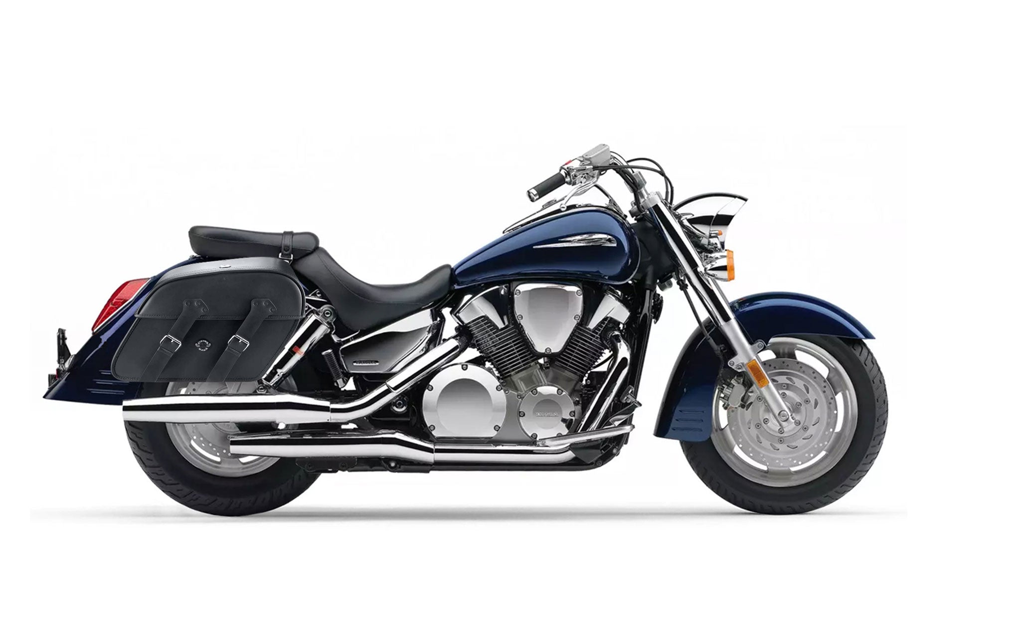 Viking Raven Extra Large Honda Vtx 1300 R Retro Leather Motorcycle Saddlebags on Bike Photo @expand