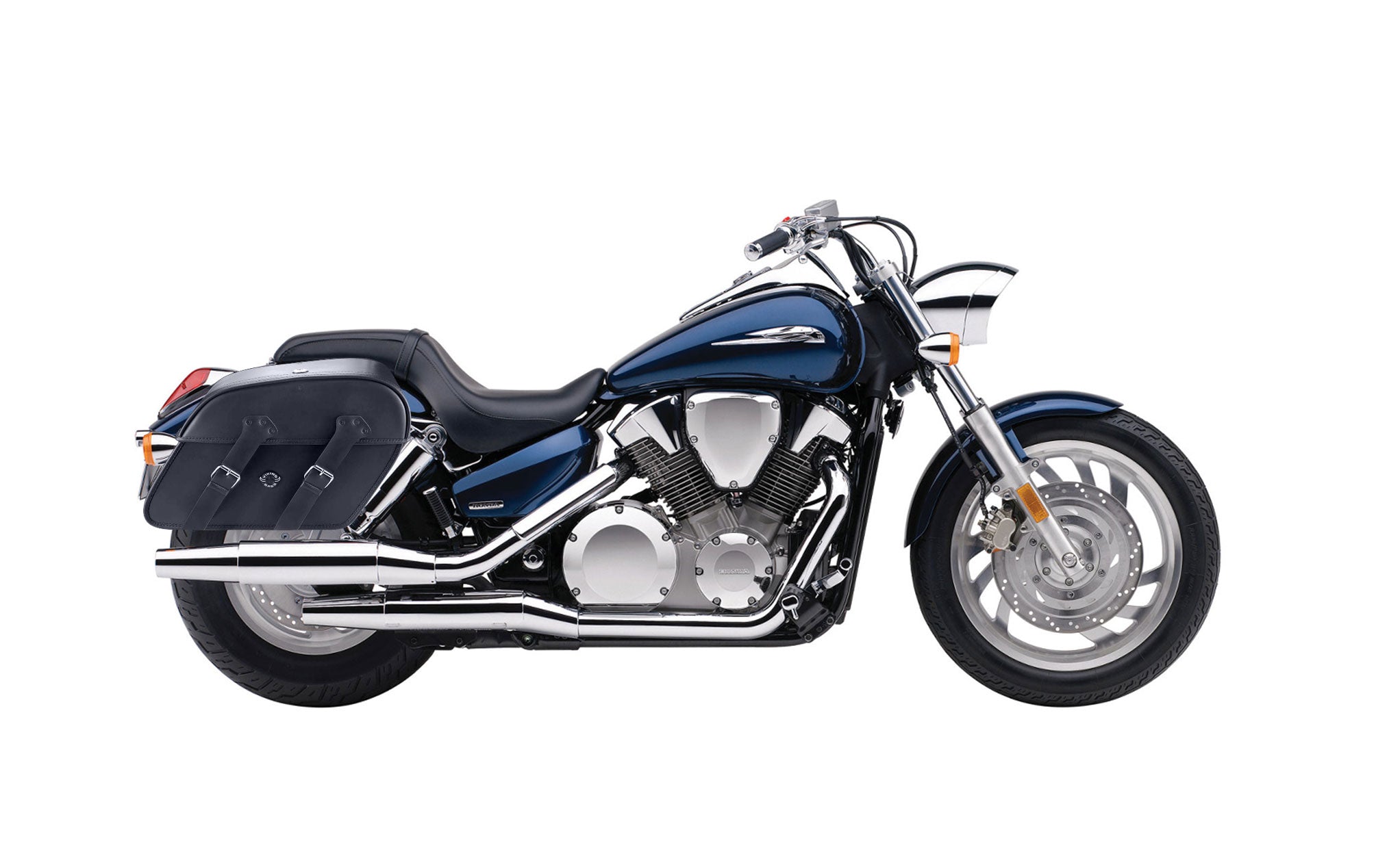 Viking Raven Extra Large Honda Vtx 1300 C Leather Motorcycle Saddlebags on Bike Photo @expand