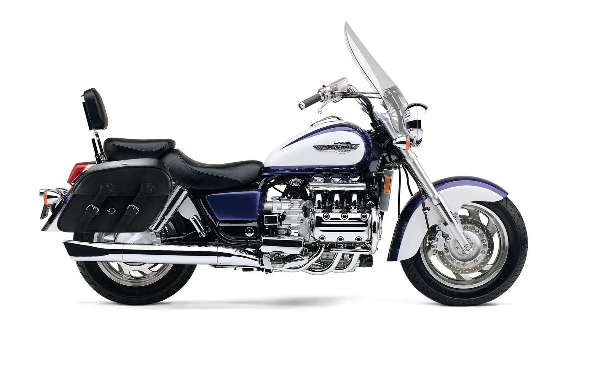Viking Raven Extra Large Honda 1500 Valkyrie Tourer Leather Motorcycle Saddlebags on Bike Photo @expand