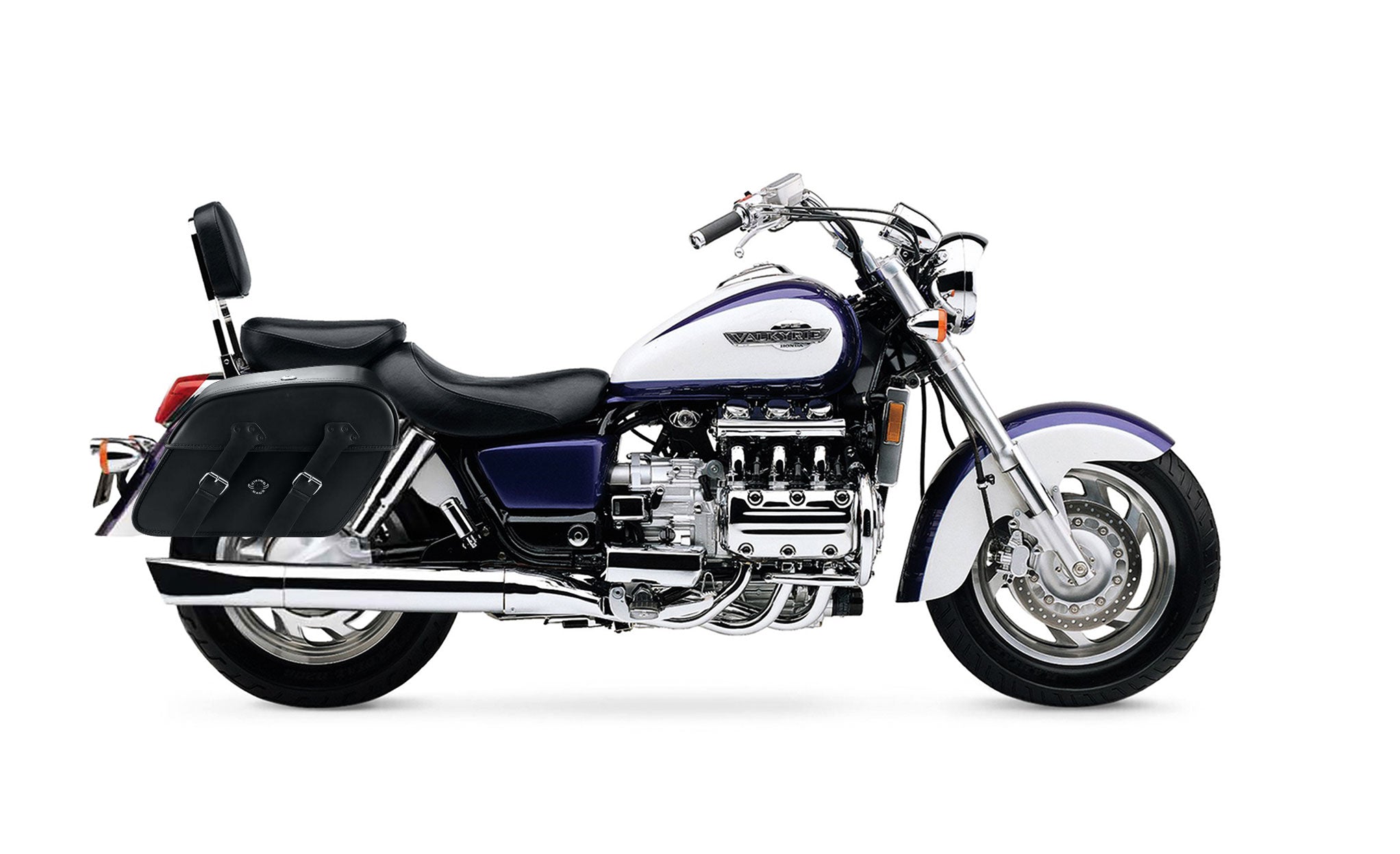 Viking Raven Extra Large Honda 1500 Valkyrie Interstate Leather Motorcycle Saddlebags on Bike Photo @expand
