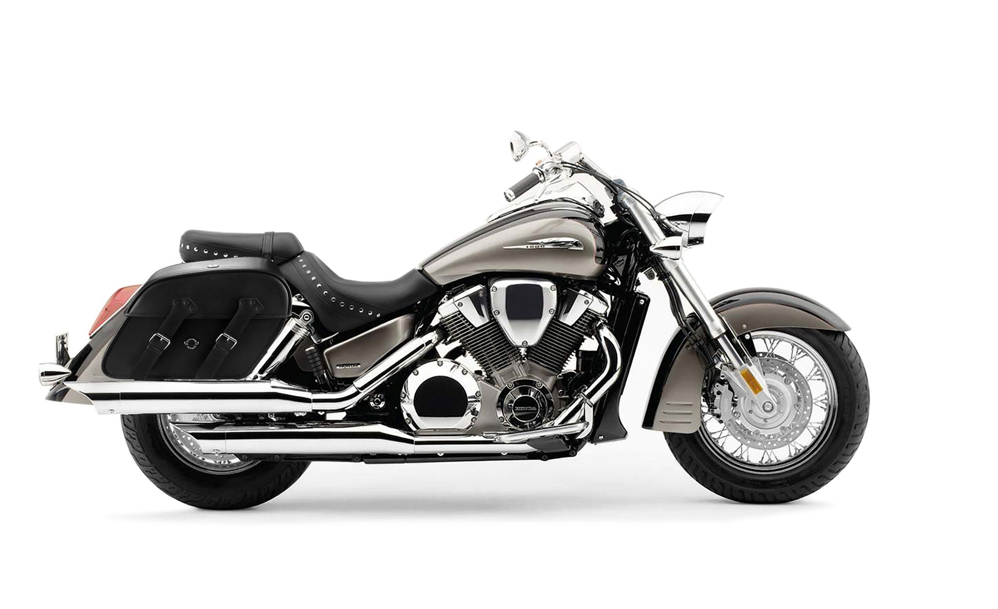 Viking Raven Extra Large Honda Vtx 1800 S Leather Motorcycle Saddlebags on Bike Photo @expand