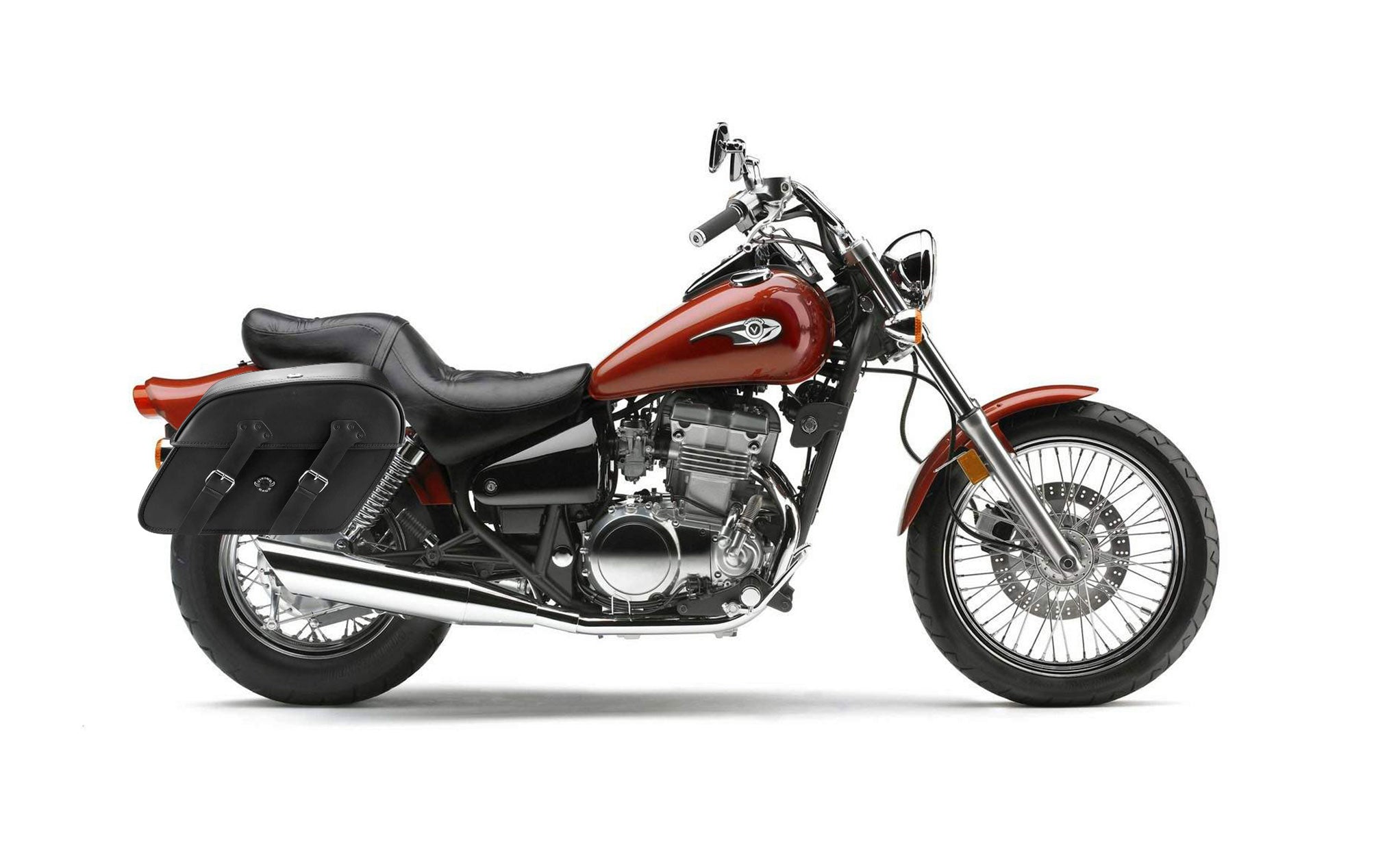 Viking Raven Extra Large Kawasaki Vulcan 500 En500 Leather Motorcycle Saddlebags on Bike Photo @expand