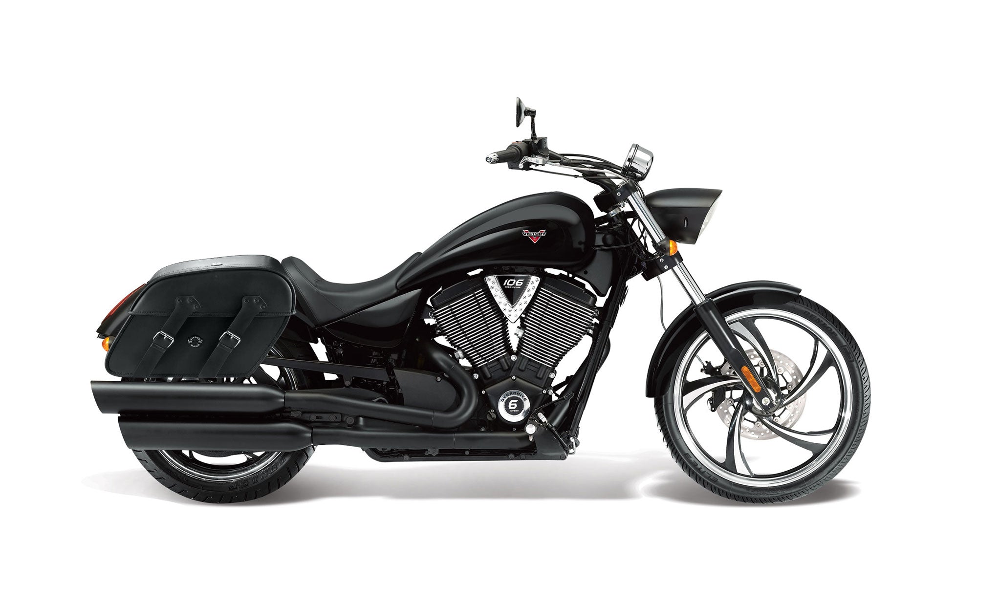 Viking Raven Extra Large Victory 8 Ball Leather Motorcycle Saddlebags on Bike Photo @expand