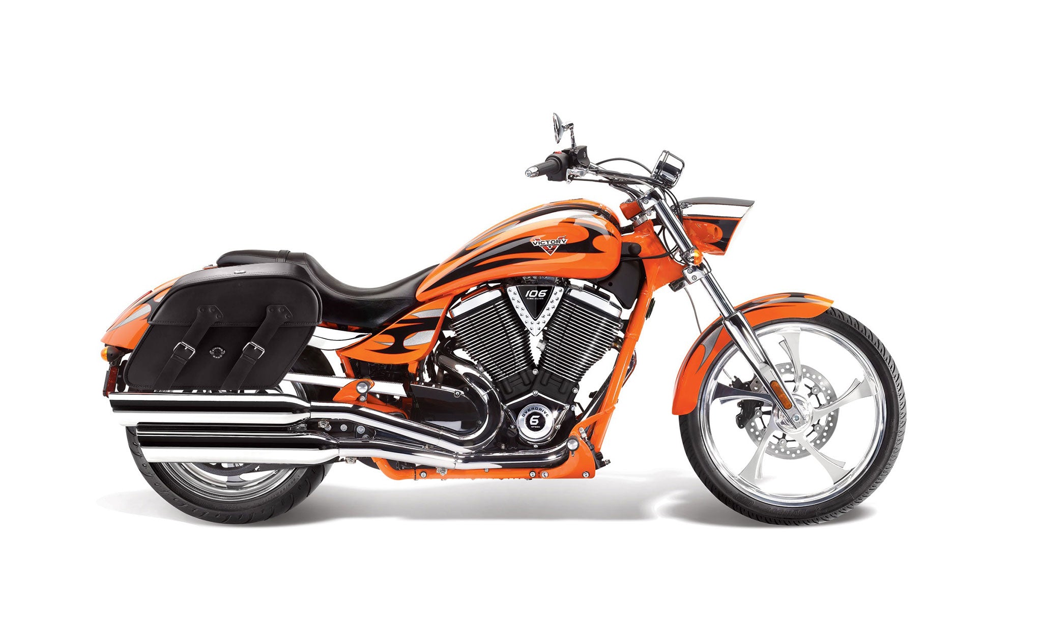 Viking Raven Extra Large Victory Jackpot Leather Motorcycle Saddlebags on Bike Photo @expand