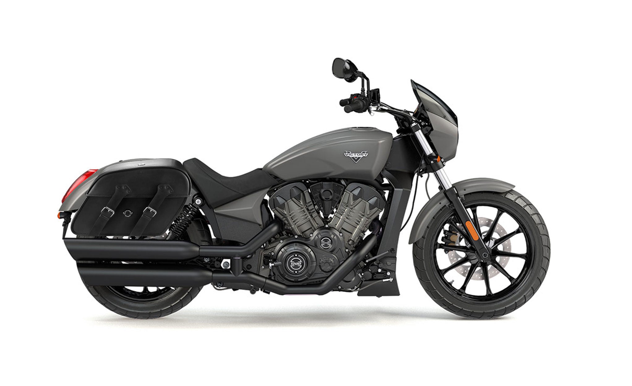 Viking Raven Extra Large Victory Octane Leather Motorcycle Saddlebags on Bike Photo @expand