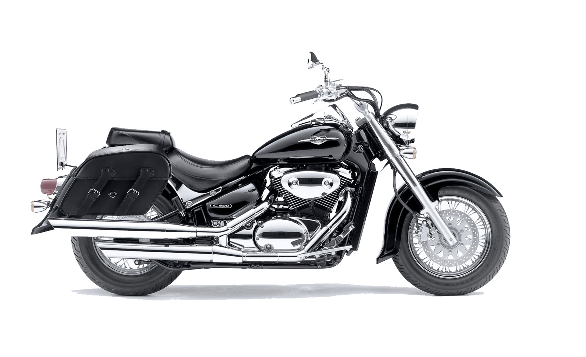 Viking Raven Extra Large Suzuki Volusia 800 Leather Motorcycle Saddlebags on Bike Photo @expand