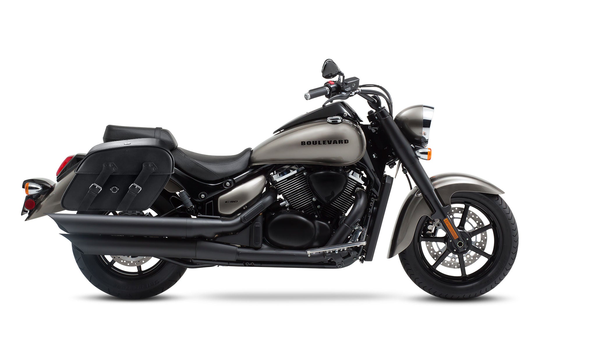 Viking Raven Extra Large Suzuki Boulevard C90 Vl1500 Leather Motorcycle Saddlebags on Bike Photo @expand