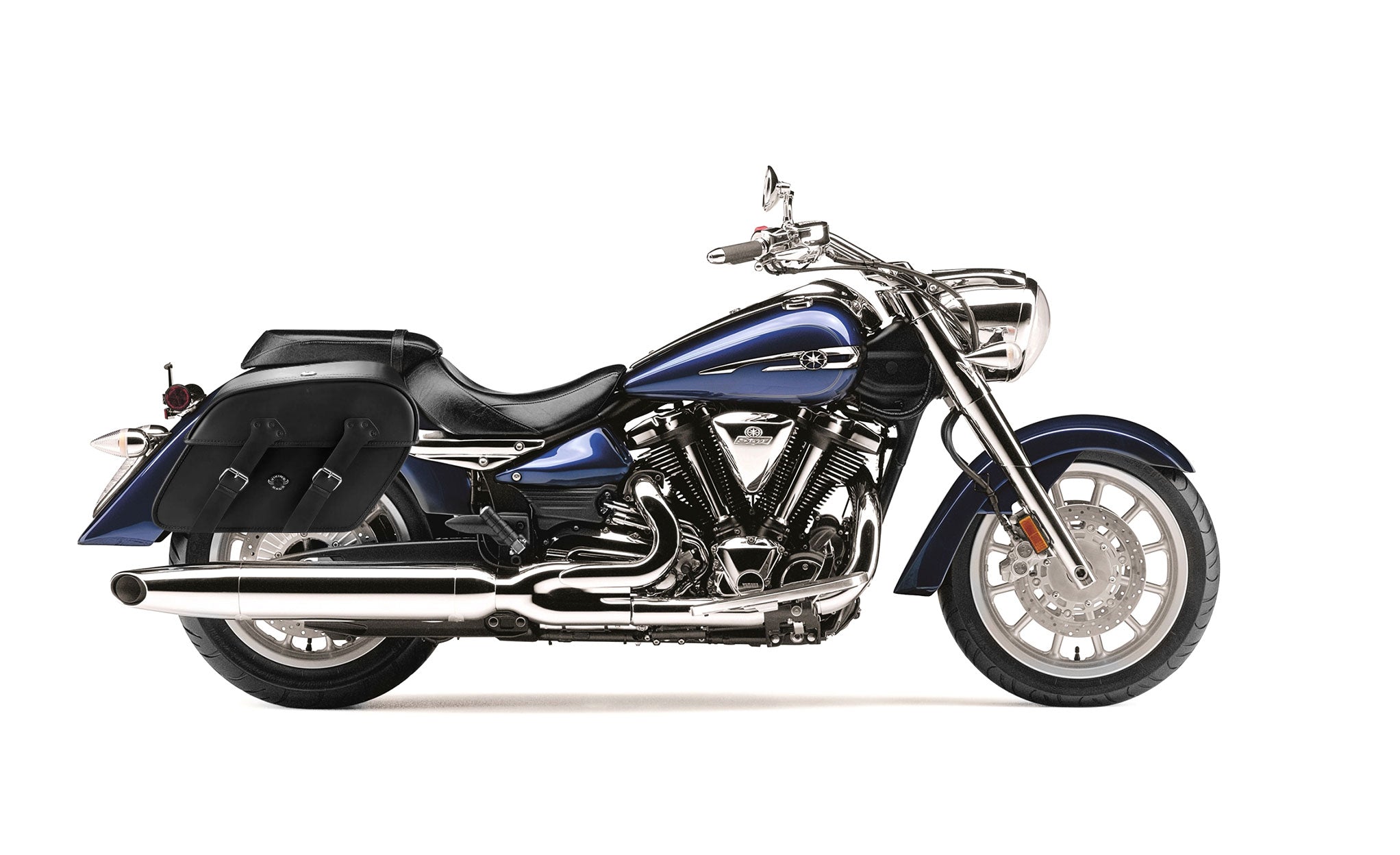 Viking Raven Extra Large Yamaha Stratoliner Xv 1900 Leather Motorcycle Saddlebags on Bike Photo @expand