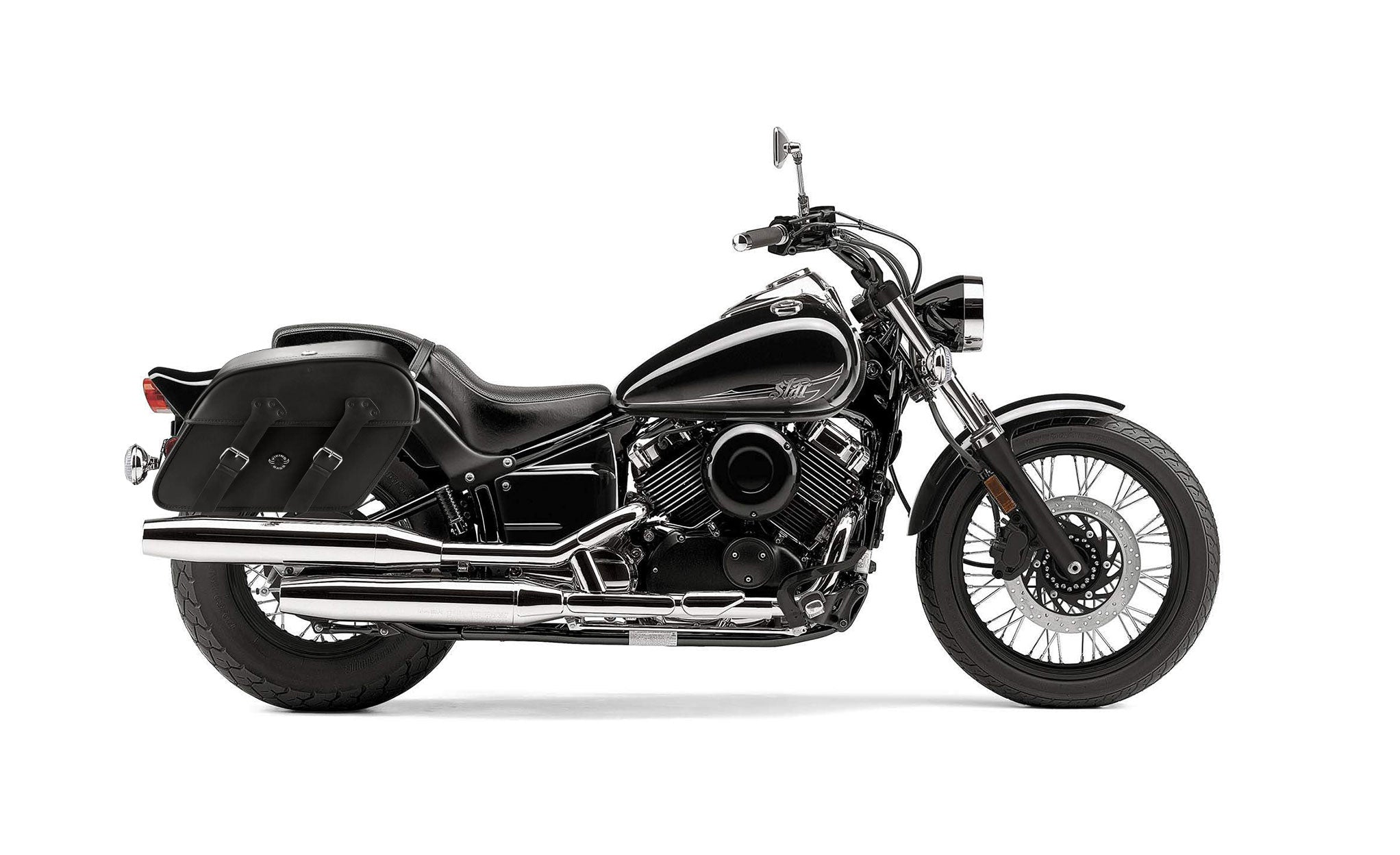 Viking Raven Extra Large Yamaha V Star 650 Custom Xvs65T Leather Motorcycle Saddlebags on Bike Photo @expand