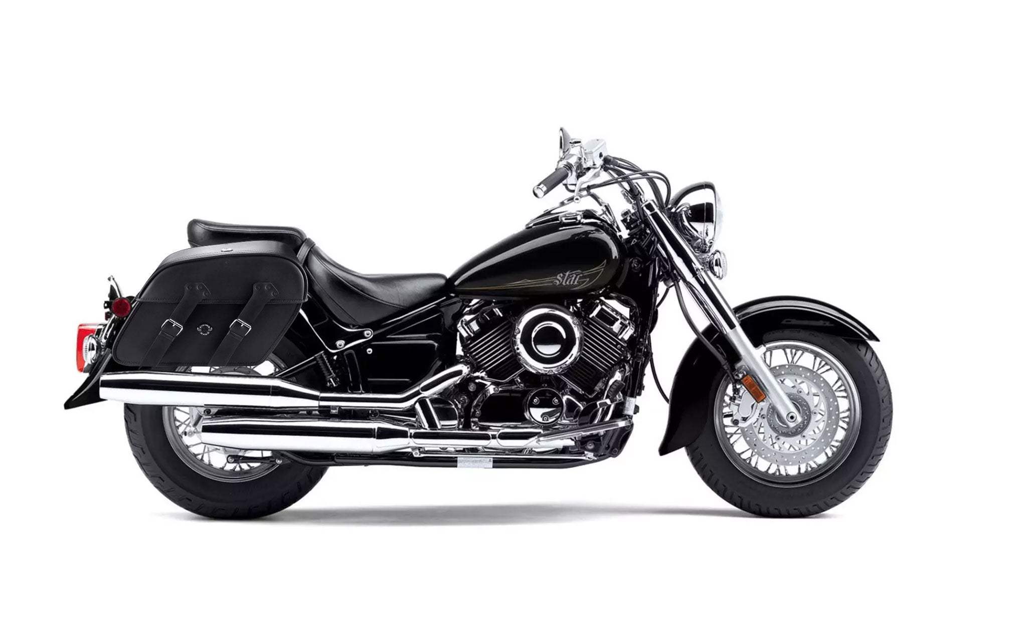 Viking Raven Extra Large Yamaha V Star 650 Classic Xvs65A Leather Motorcycle Saddlebags on Bike Photo @expand
