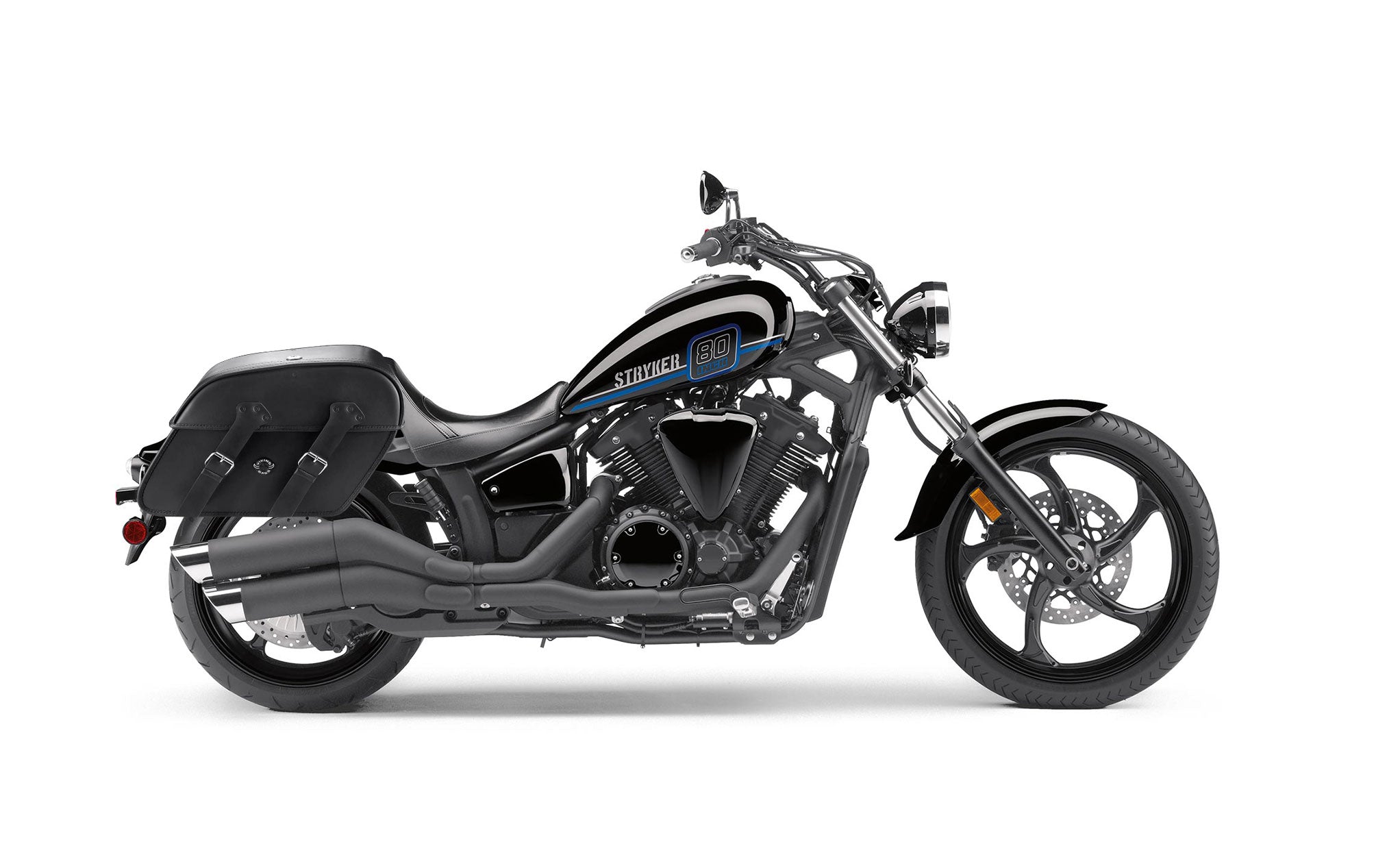 Viking Raven Extra Large Yamaha Stryker Leather Motorcycle Saddlebags on Bike Photo @expand
