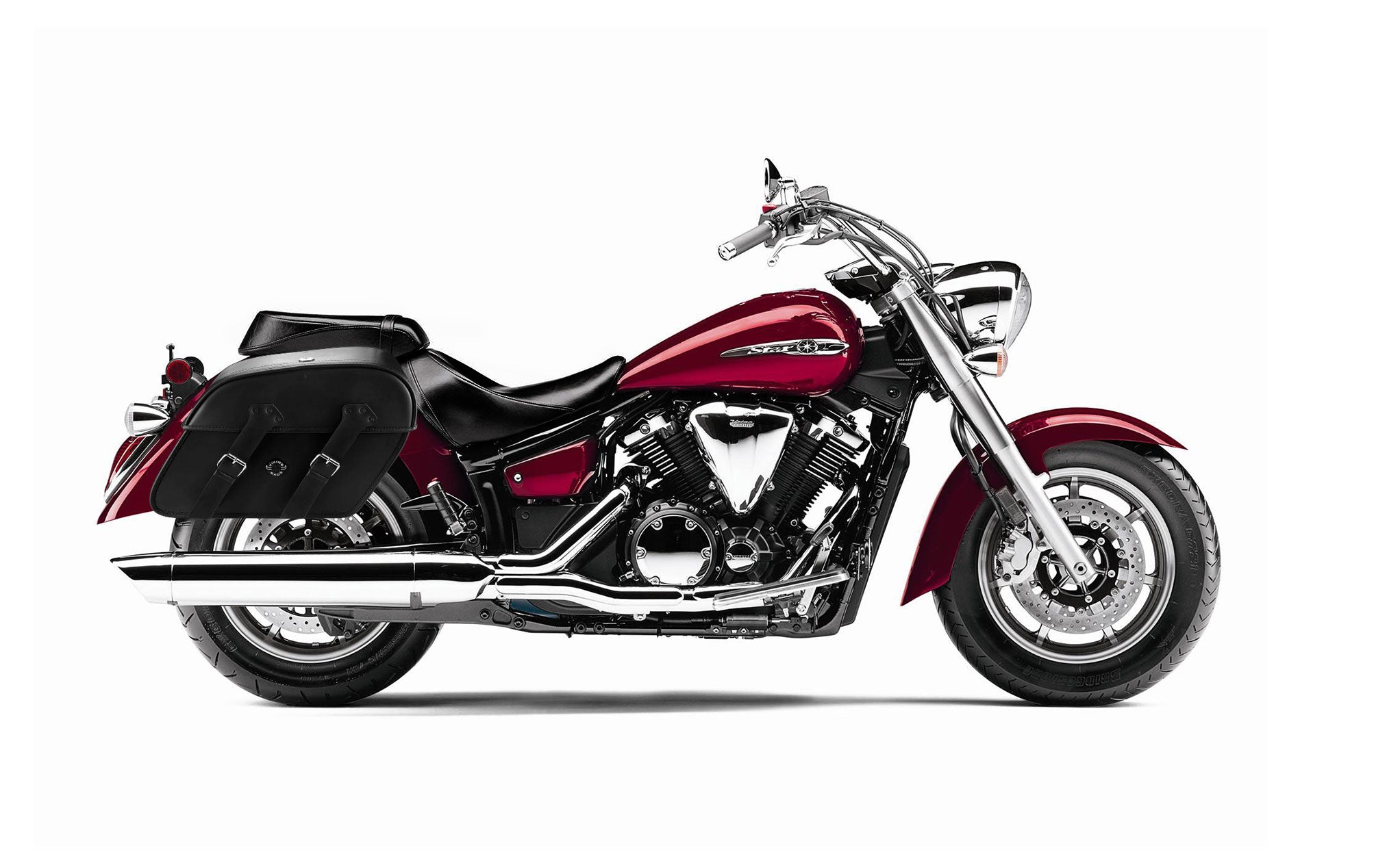 Viking Raven Extra Large Yamaha V Star 1300 Classic Xvs1300A Leather Motorcycle Saddlebags on Bike Photo @expand