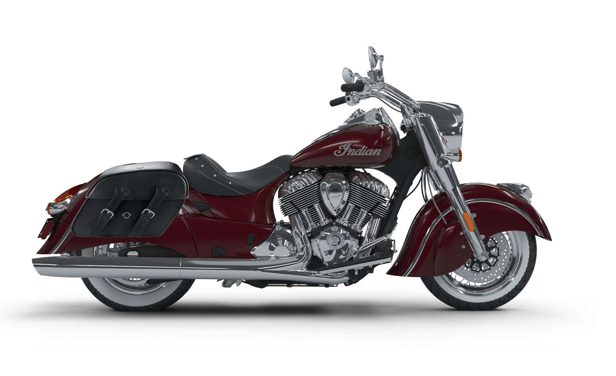 Viking Raven Extra Large Indian Chief Classic Leather Motorcycle Saddlebags on Bike Photo @expand