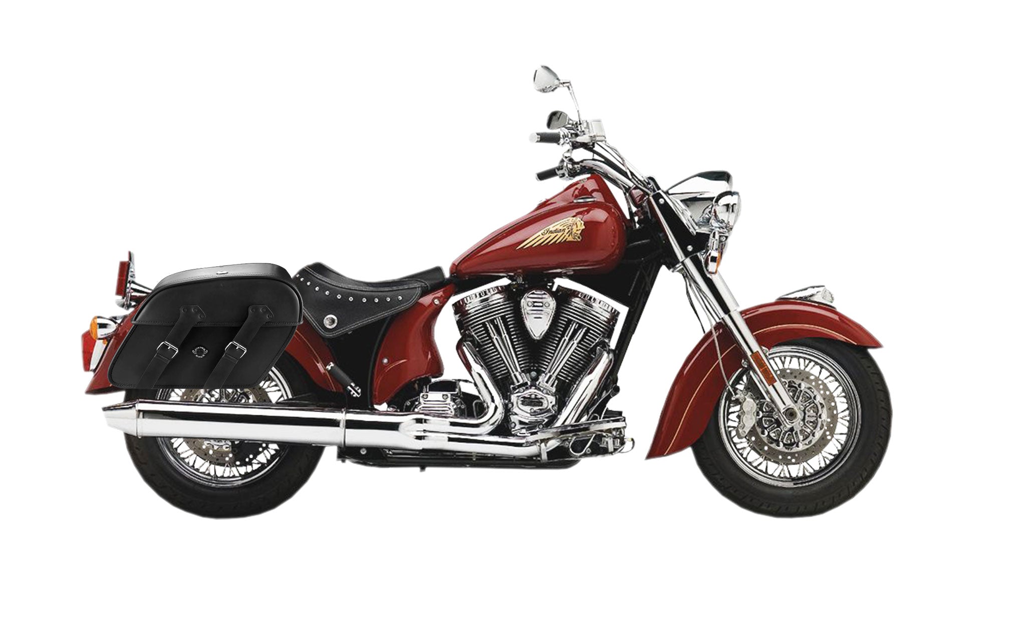 Viking Raven Extra Large Indian Chief Standard Leather Motorcycle Saddlebags on Bike Photo @expand