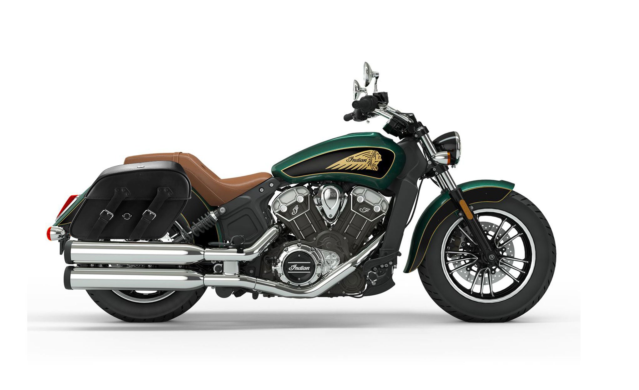 Viking Raven Extra Large Indian Scout Leather Motorcycle Saddlebags on Bike Photo @expand