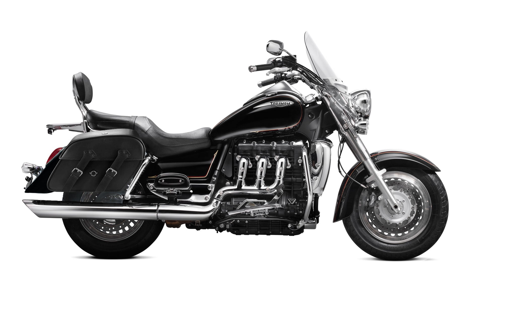 Viking Raven Extra Large Triumph Rocket Iii Touring Leather Motorcycle Saddlebags on Bike Photo @expand