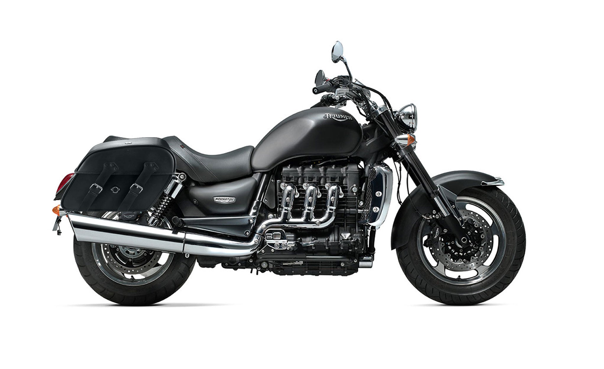 Viking Raven Extra Large Triumph Rocket Iii Classic Leather Motorcycle Saddlebags on Bike Photo @expand