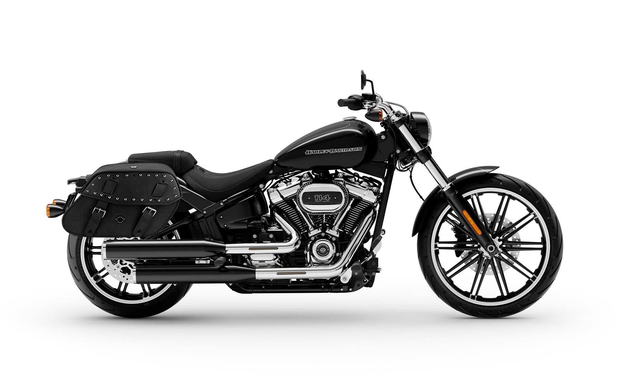 Viking Odin Large Studded Leather Motorcycle Saddlebags For Harley Softail Breakout 114 Fxbr S on Bike Photo @expand