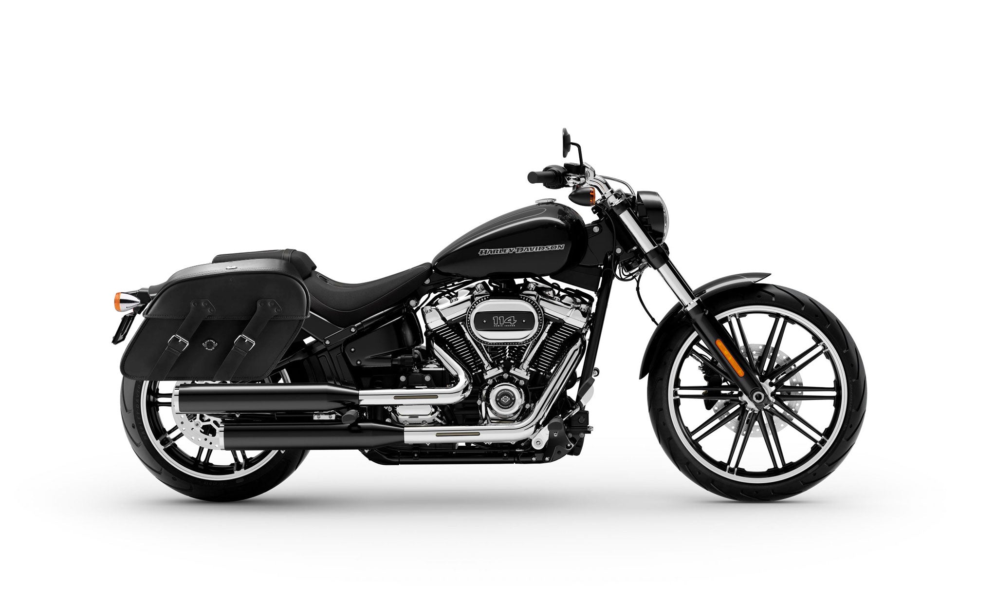 Viking Raven Extra Large Leather Motorcycle Saddlebags For Harley Softail Breakout 114 Fxbr S on Bike Photo @expand