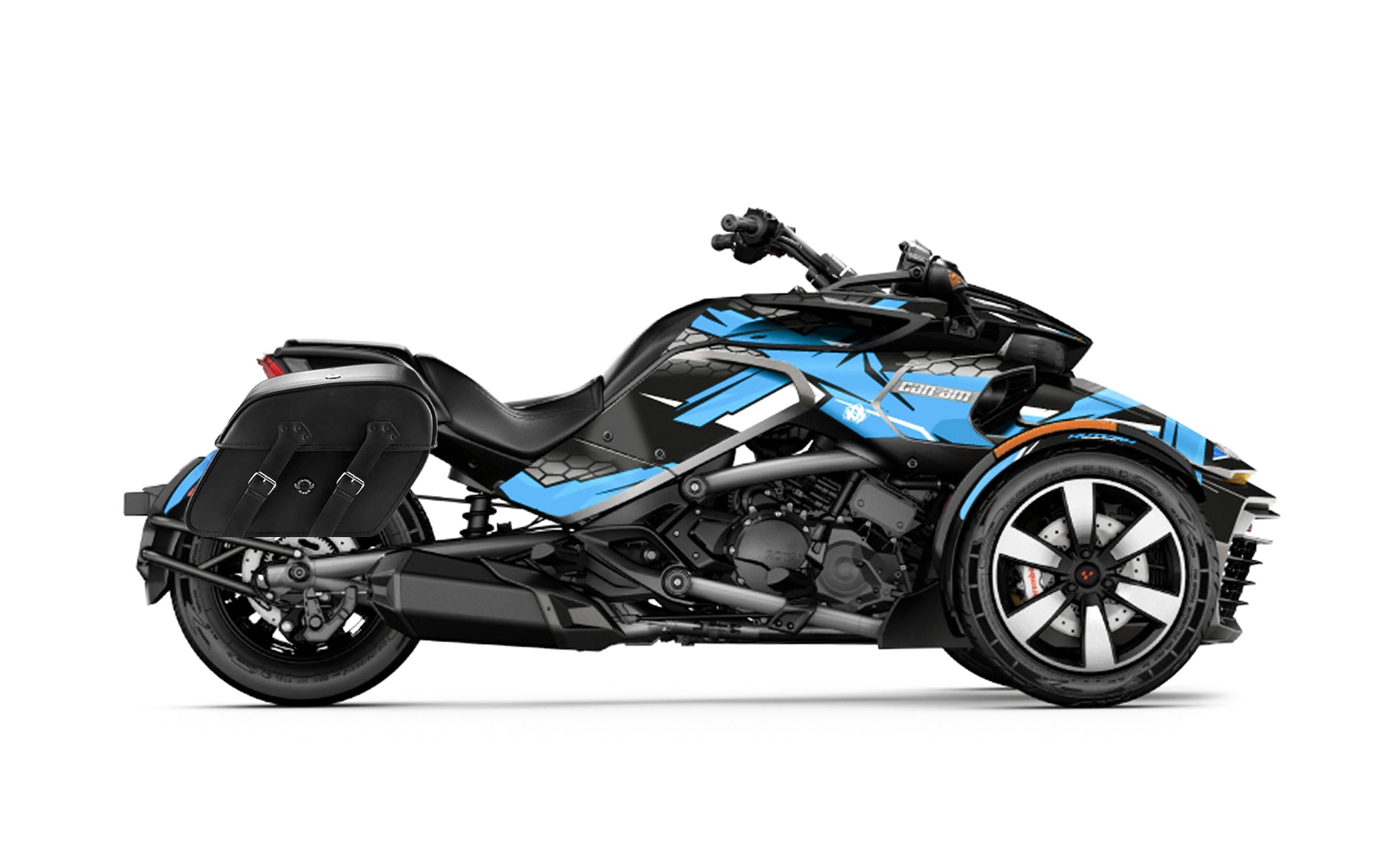 Viking Raven Large Can Am Spyder F3 Motorcycle Leather Saddlebags on Bike Photo @expand