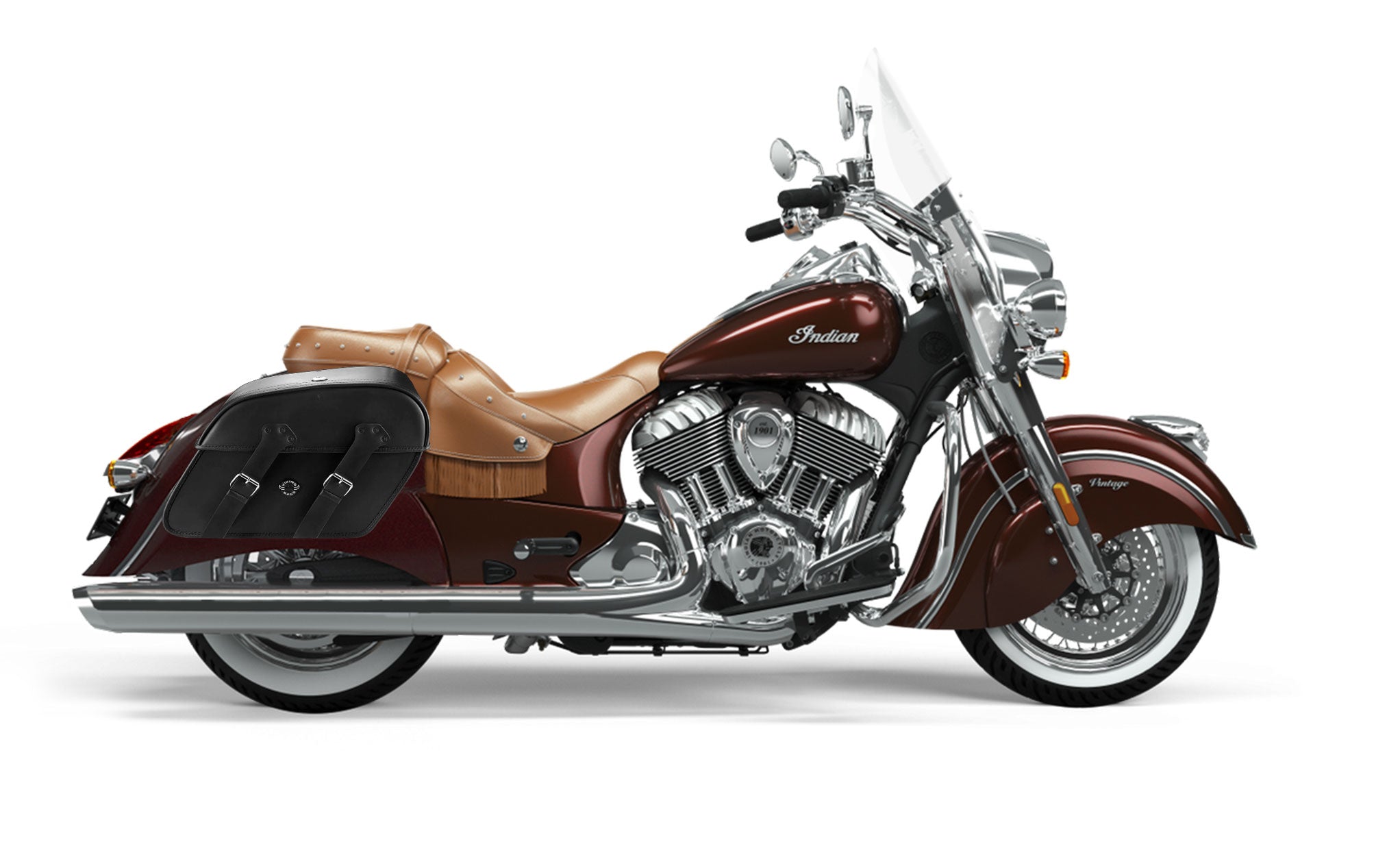 Viking Raven Extra Large Indian Vintage Leather Motorcycle Saddlebags on Bike Photo @expand