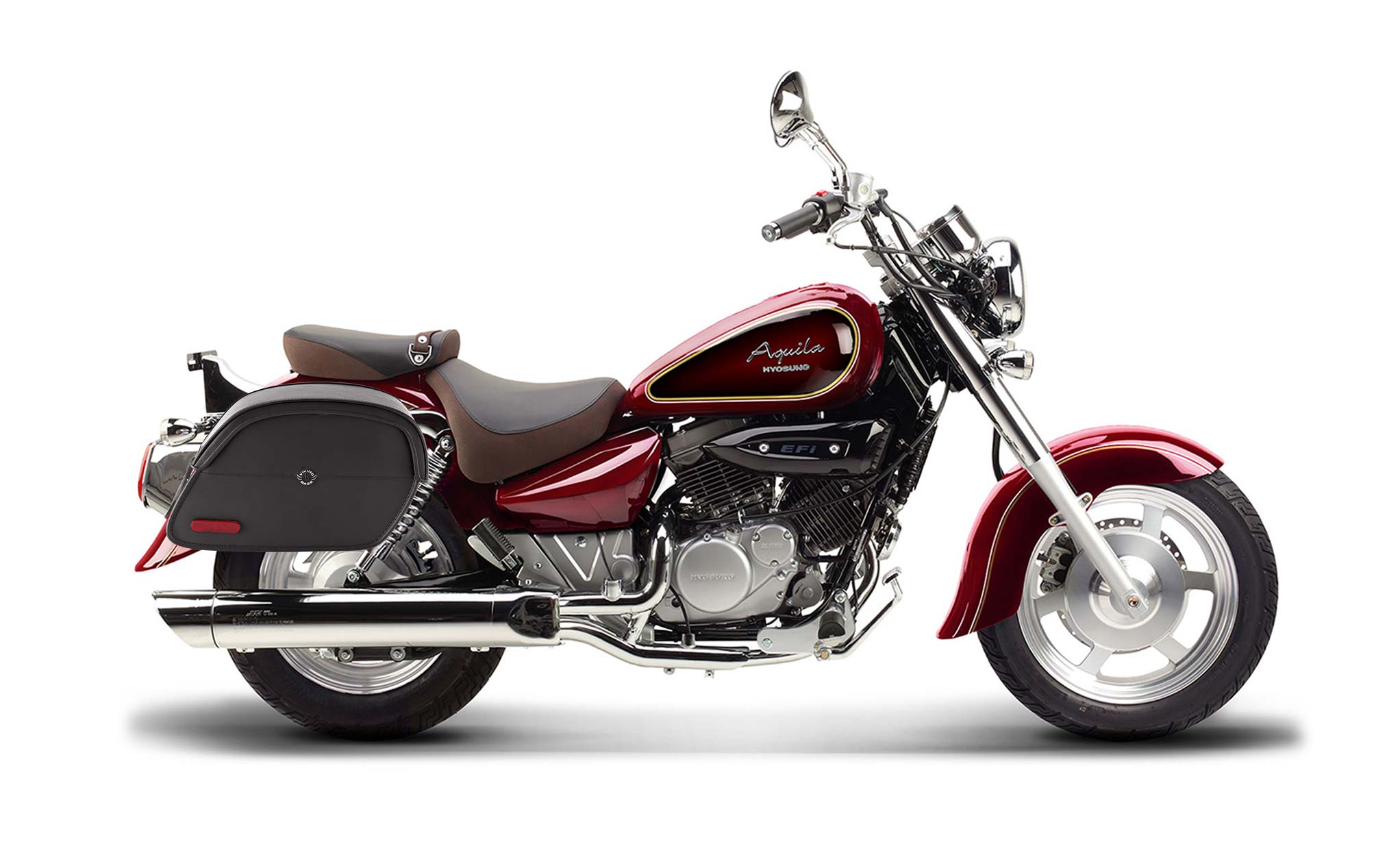 Viking California Large Hyosung Aquila Gv 250 Leather Motorcycle Saddlebags on Bike Photo @expand